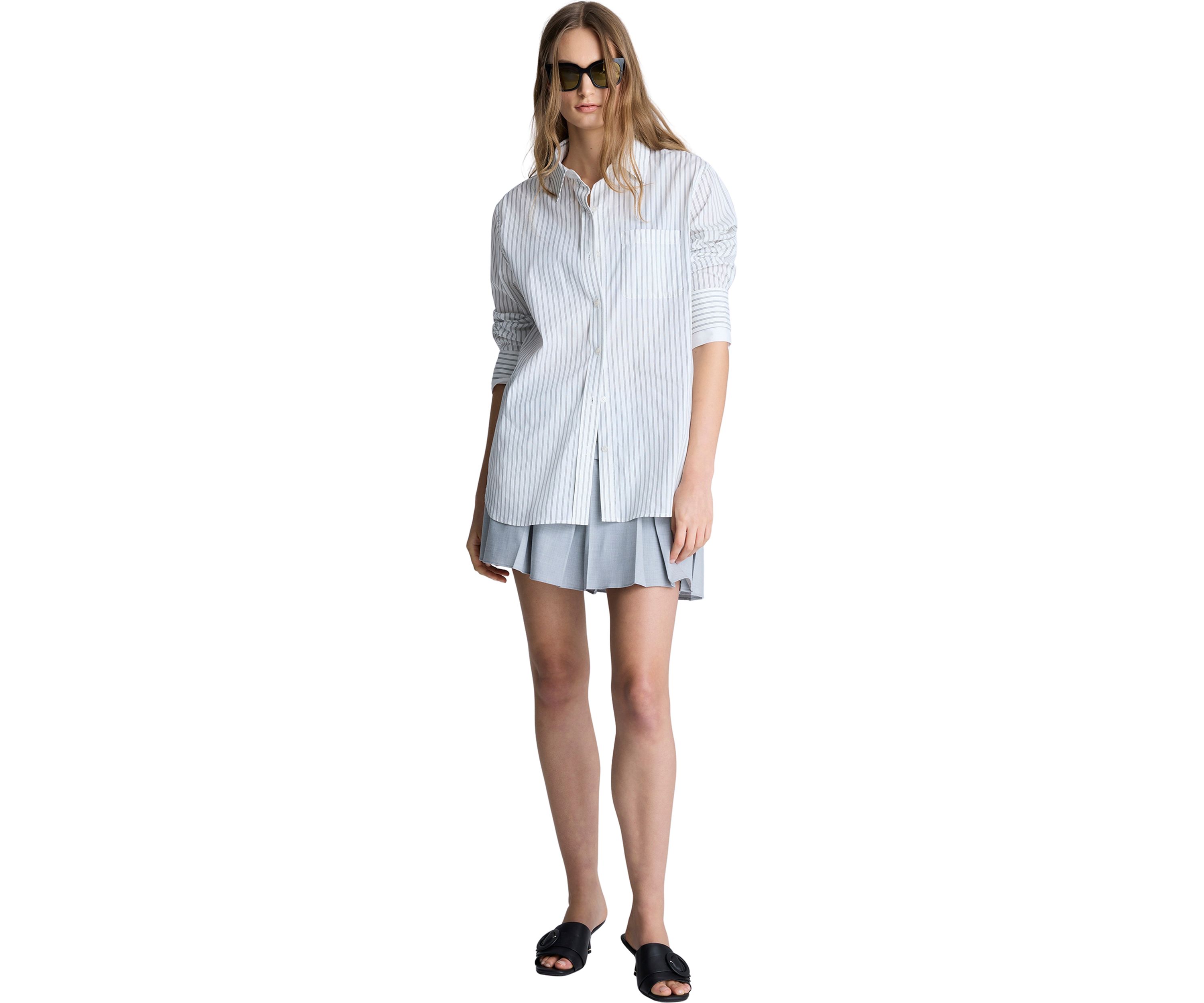 Womens Long Sleeve Pocket Stripe Shirt