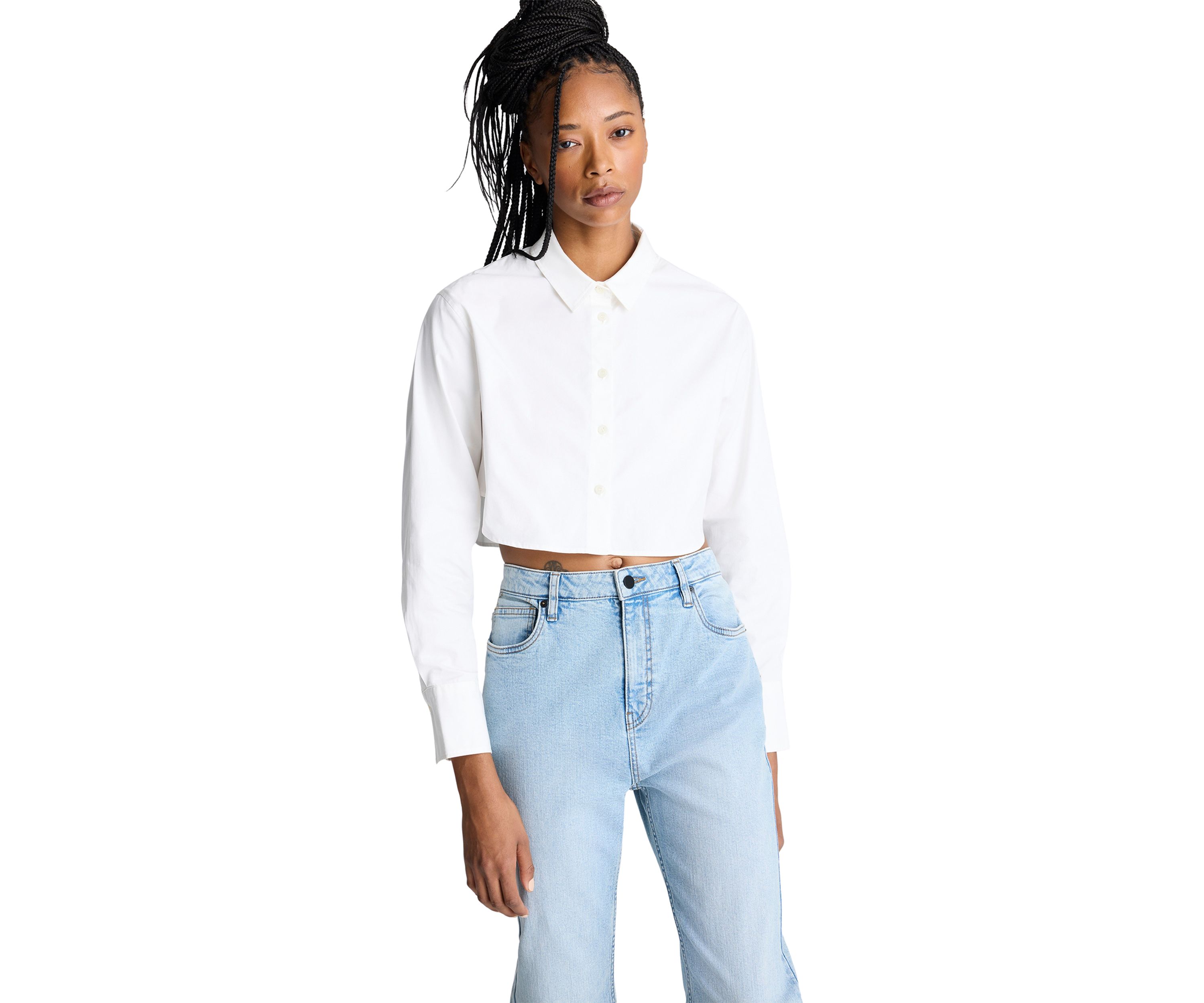 Womens Long Sleeve Cropped Shirt
