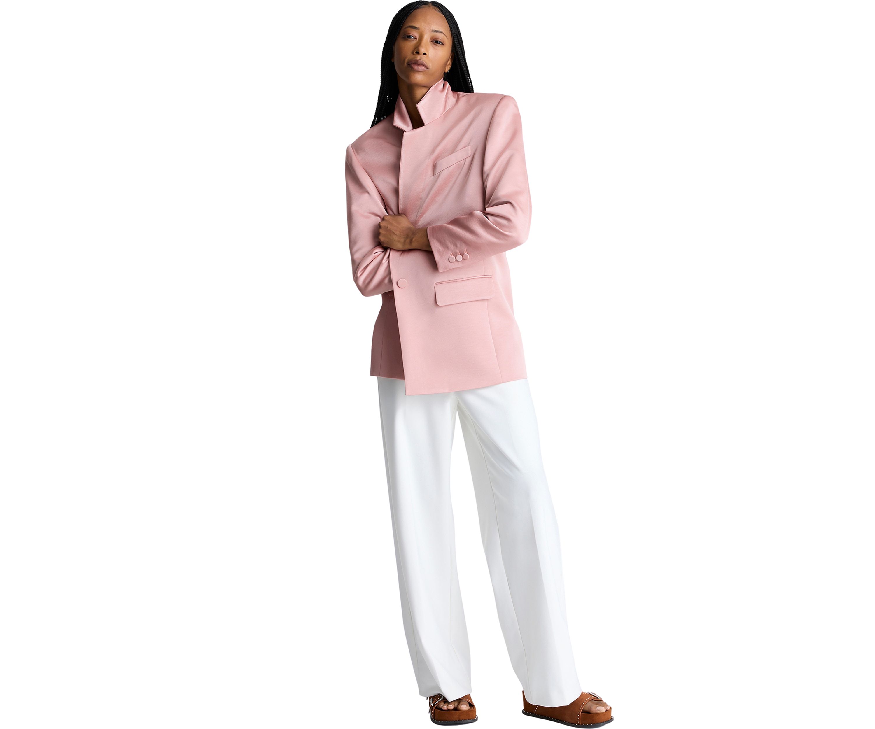 Womens Notch Collar One Button Blazer