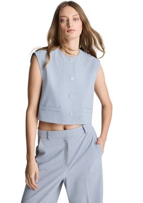 Kenneth Cole Women's Sleeveless Pinstripe Vest, White, XL