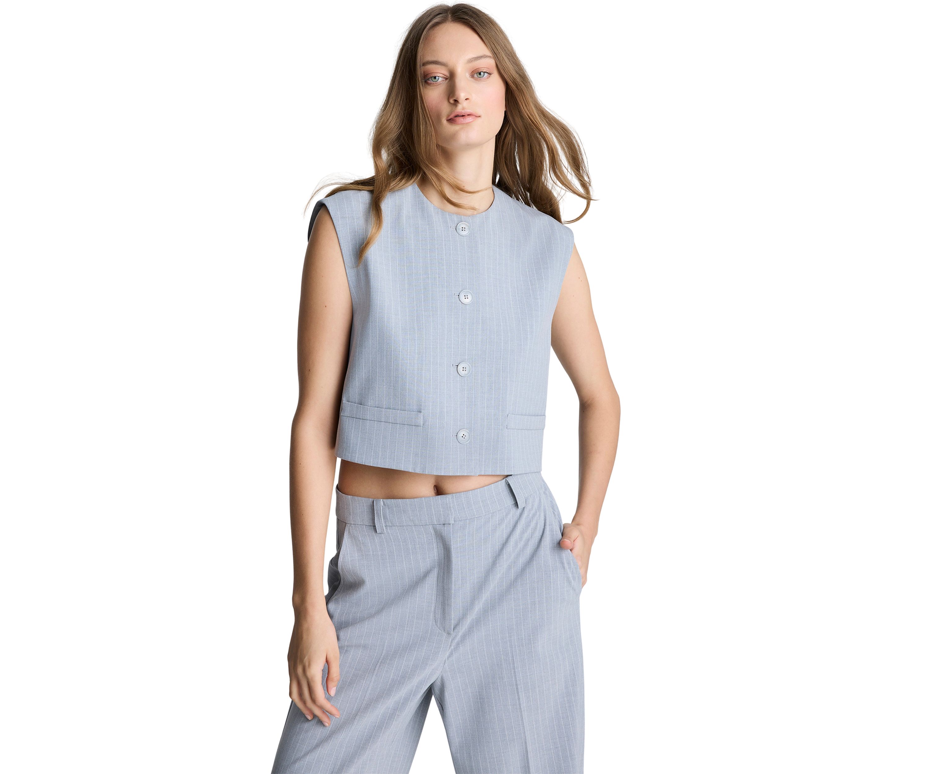 Womens Sleeveless Pinstripe Vest