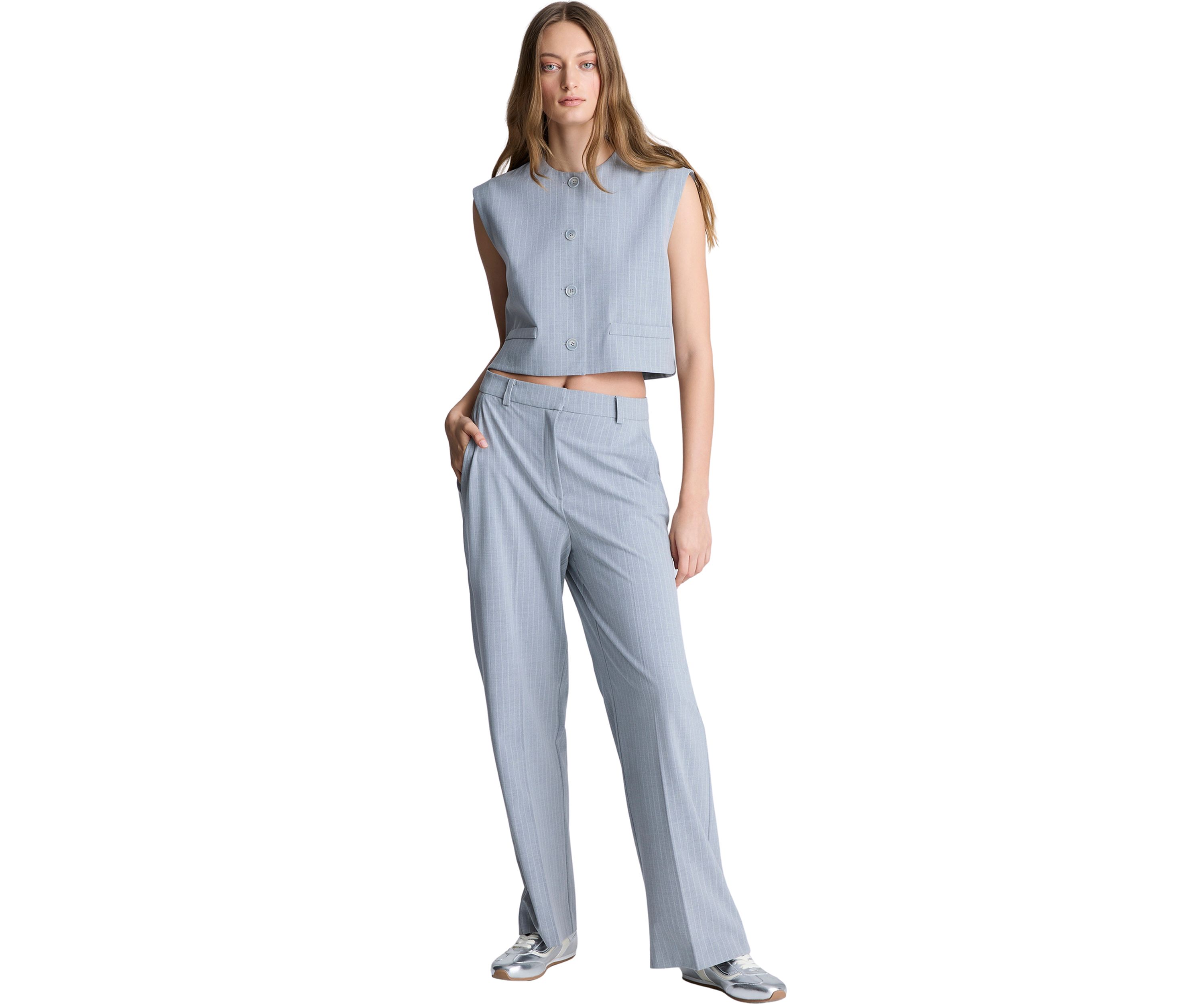 Womens Sleeveless Pinstripe Vest