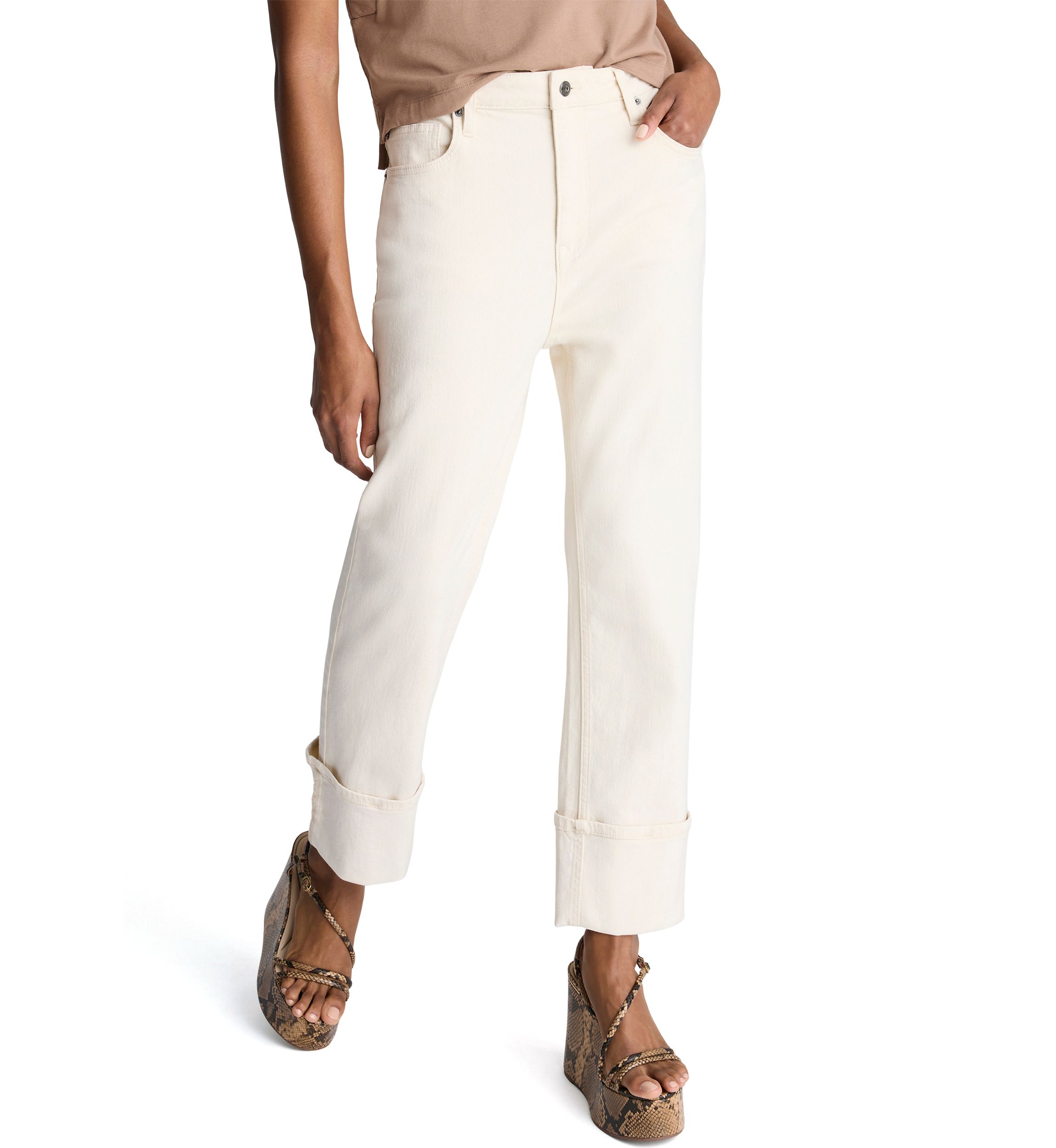 Womens Cuffed Straight Leg Trousers