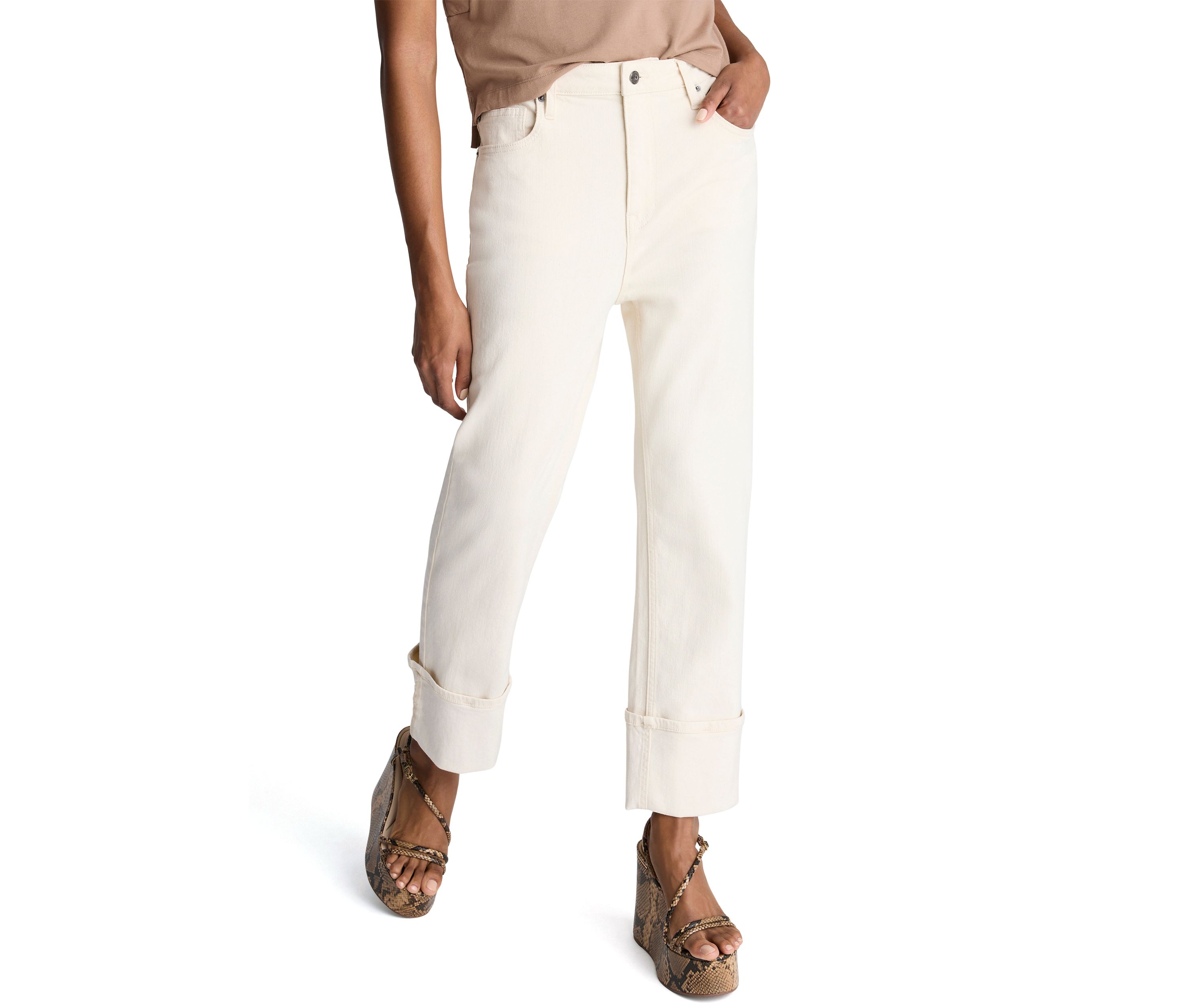 Womens Cuffed Straight Leg Trousers