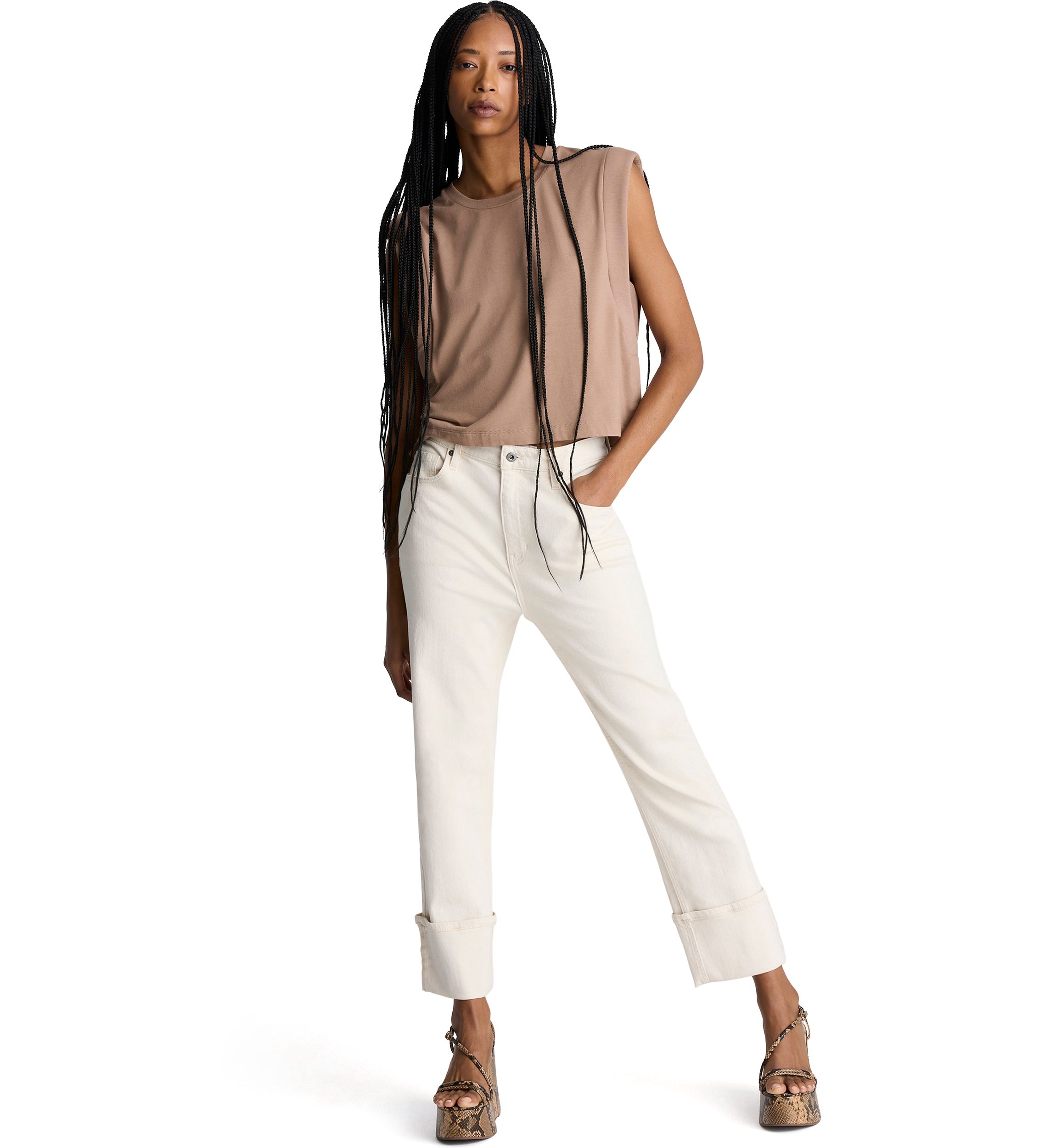 Womens Cuffed Straight Leg Trousers