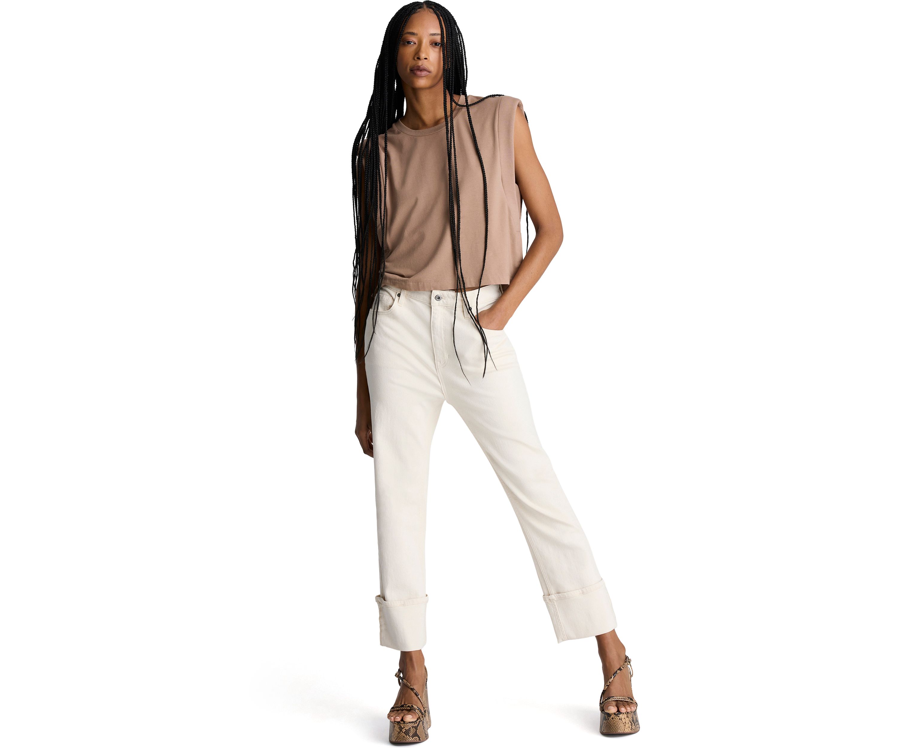 Womens Cuffed Straight Leg Trousers