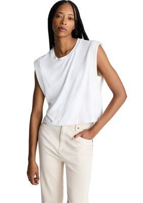 Kenneth Cole Women's Extended Shoulder Knit Tank Top, White, Large
