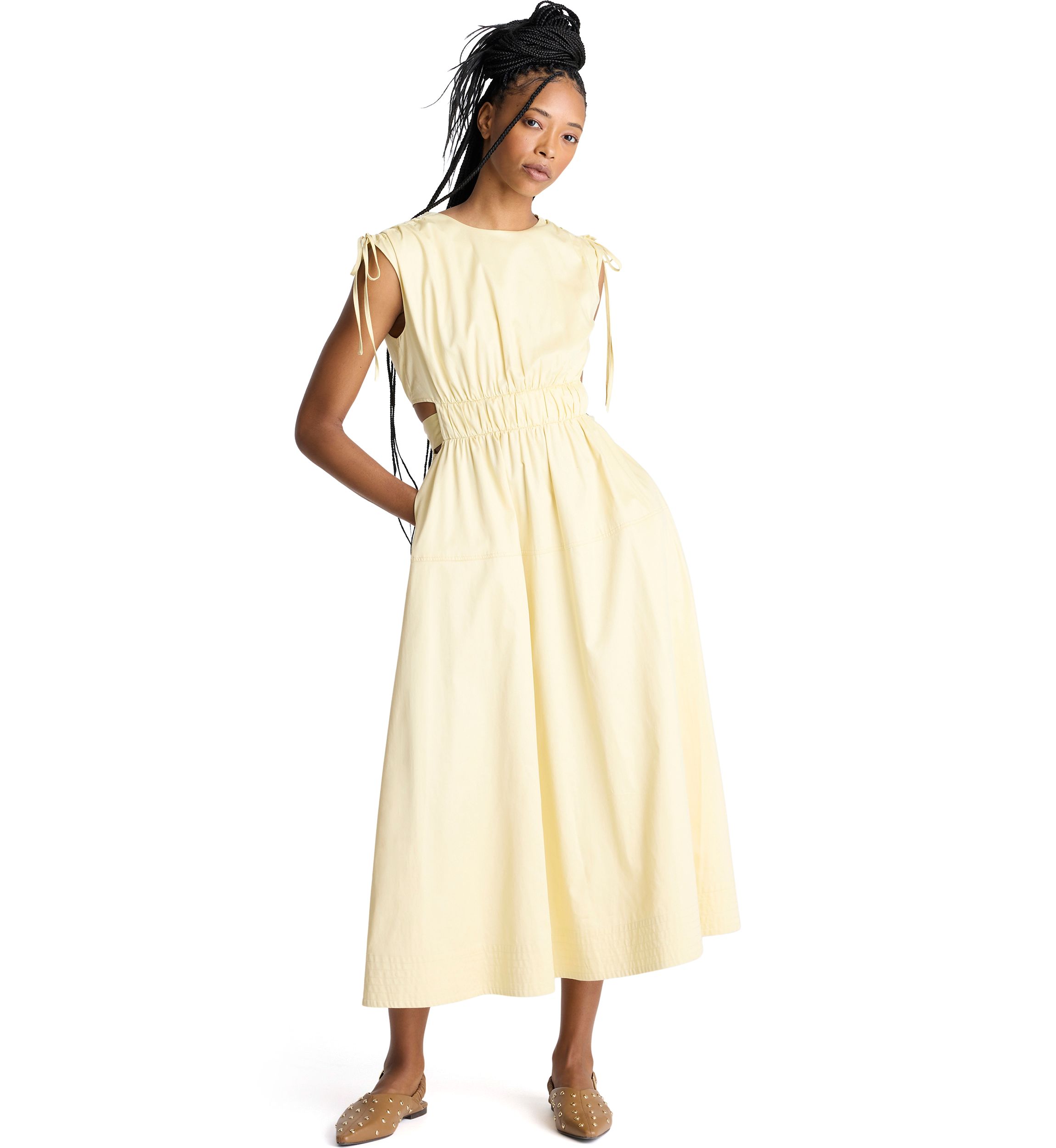 Womens Sleeveless Cutout Midi Dress