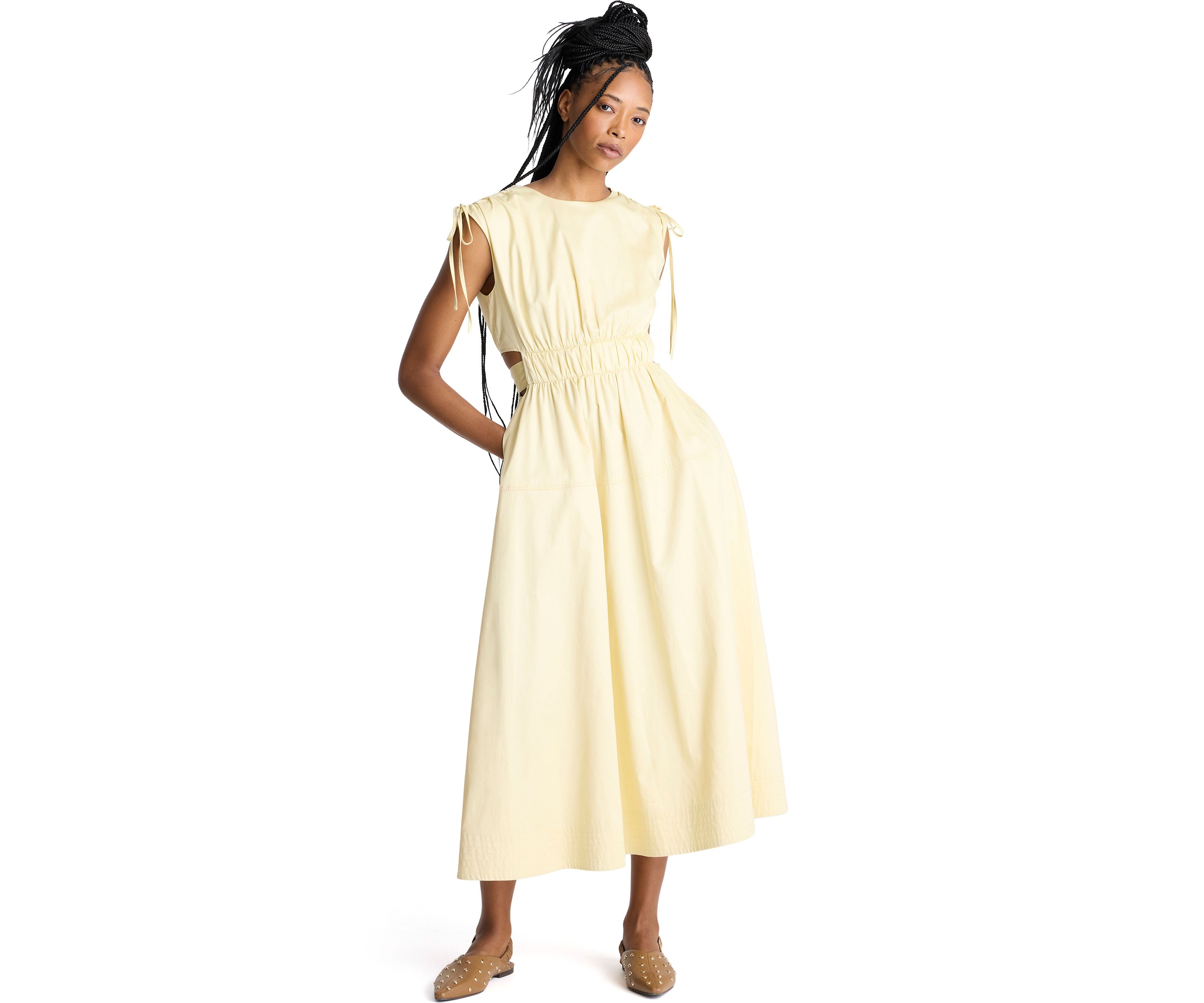 Womens Sleeveless Cutout Midi Dress
