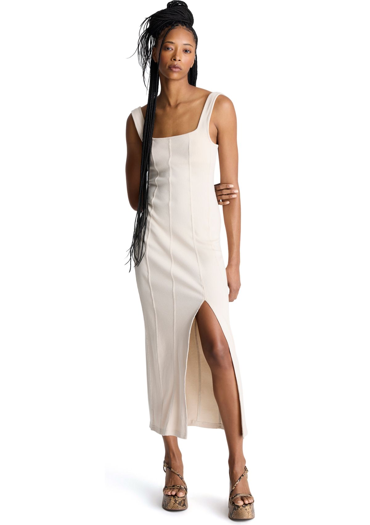 Womens Rib Knit Tank Midi Dress
