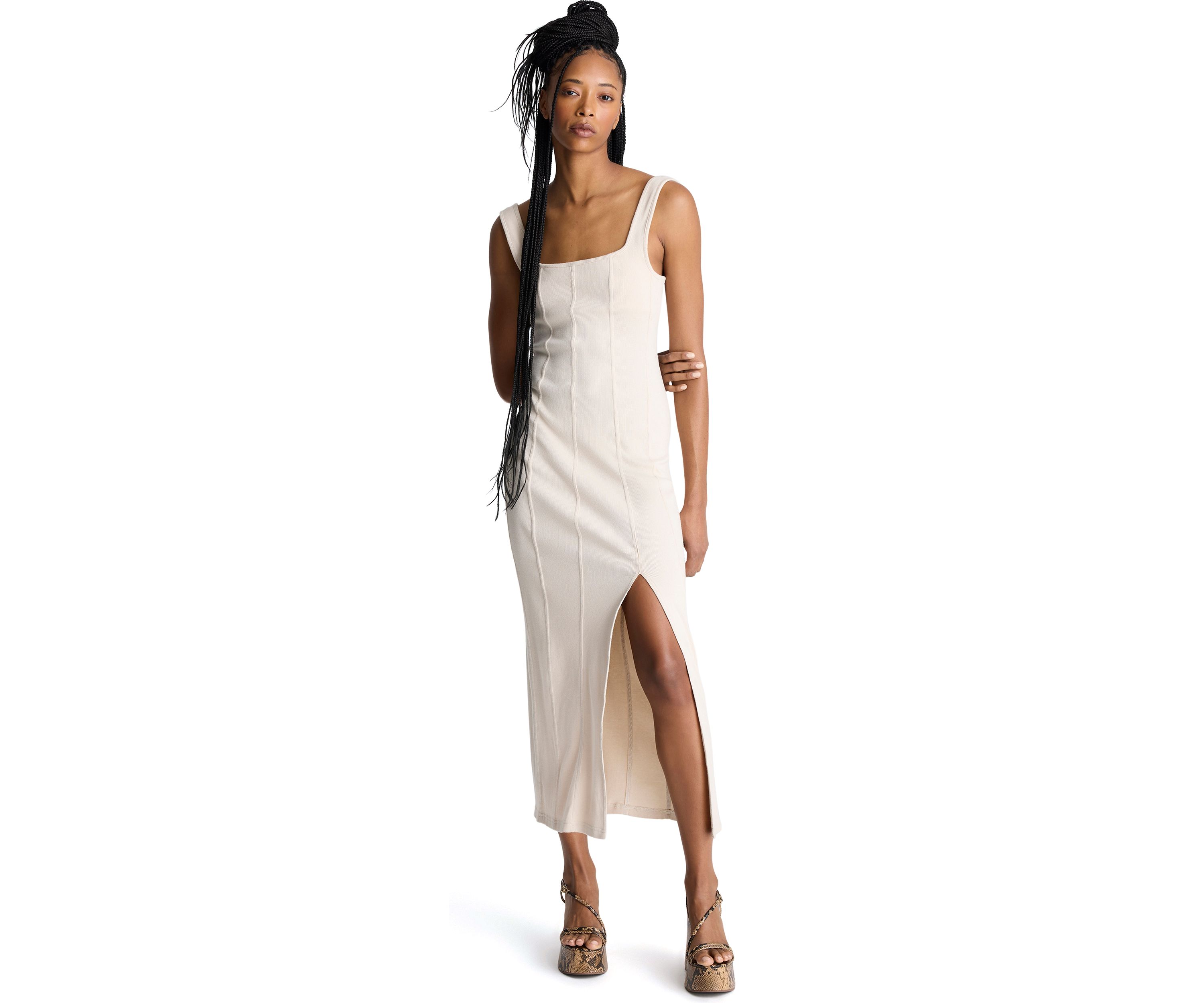 Womens Rib Knit Tank Midi Dress