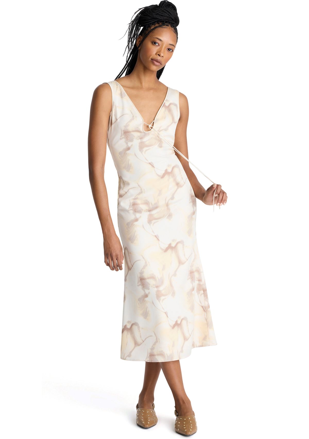 Womens Sleeveless Tie Back Printed Dress