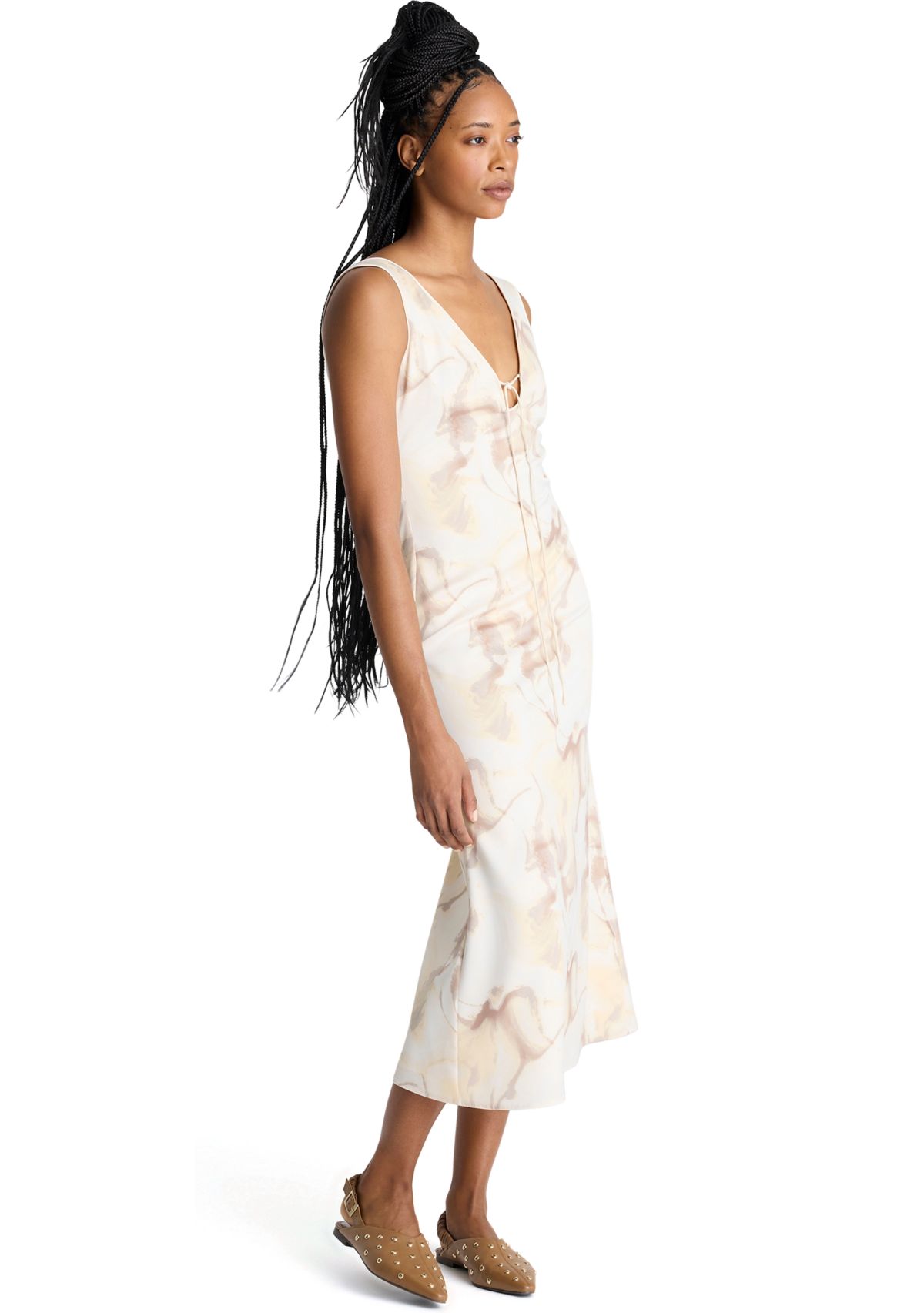 Womens Sleeveless Tie Back Printed Dress