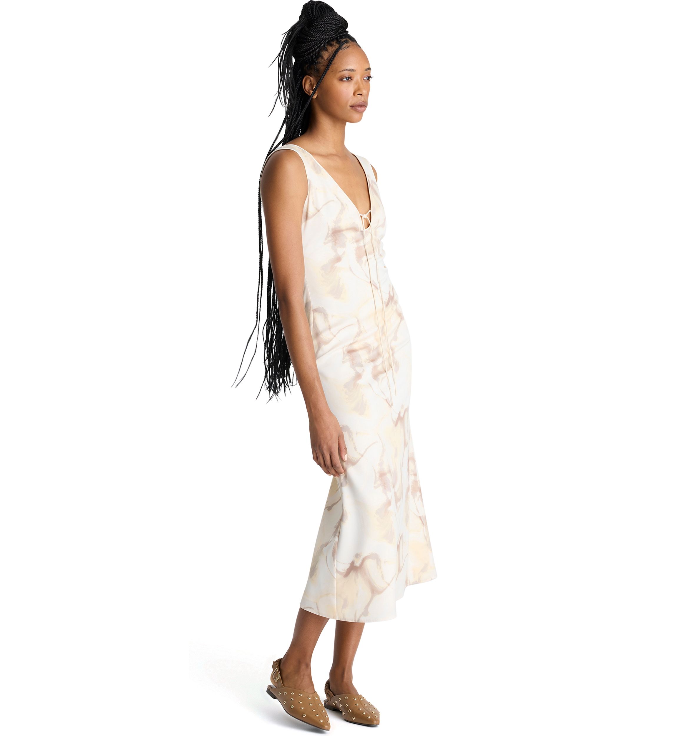 Womens Sleeveless Tie Back Printed Dress