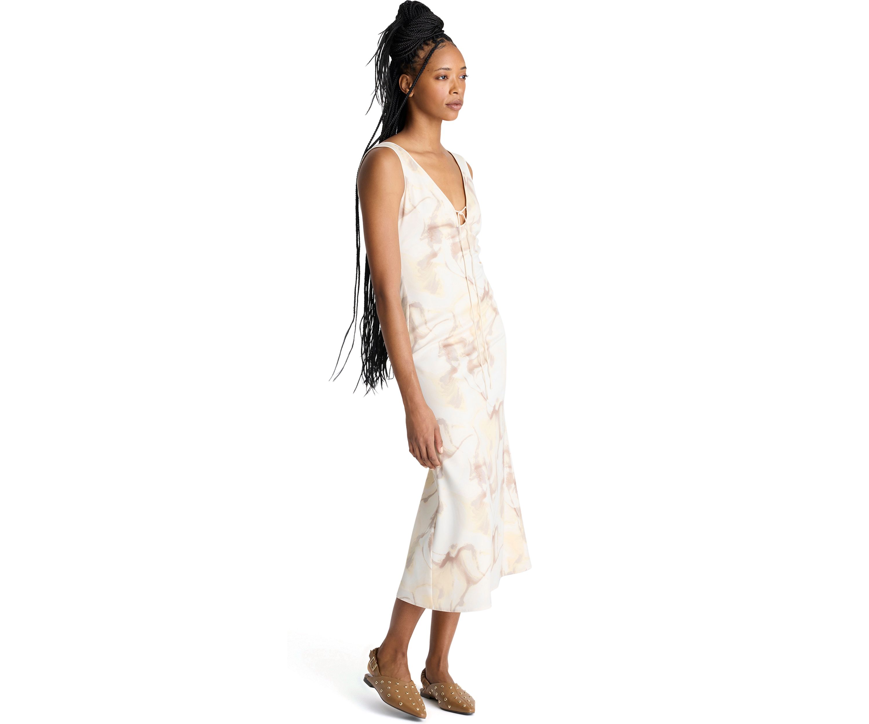 Womens Sleeveless Tie Back Printed Dress