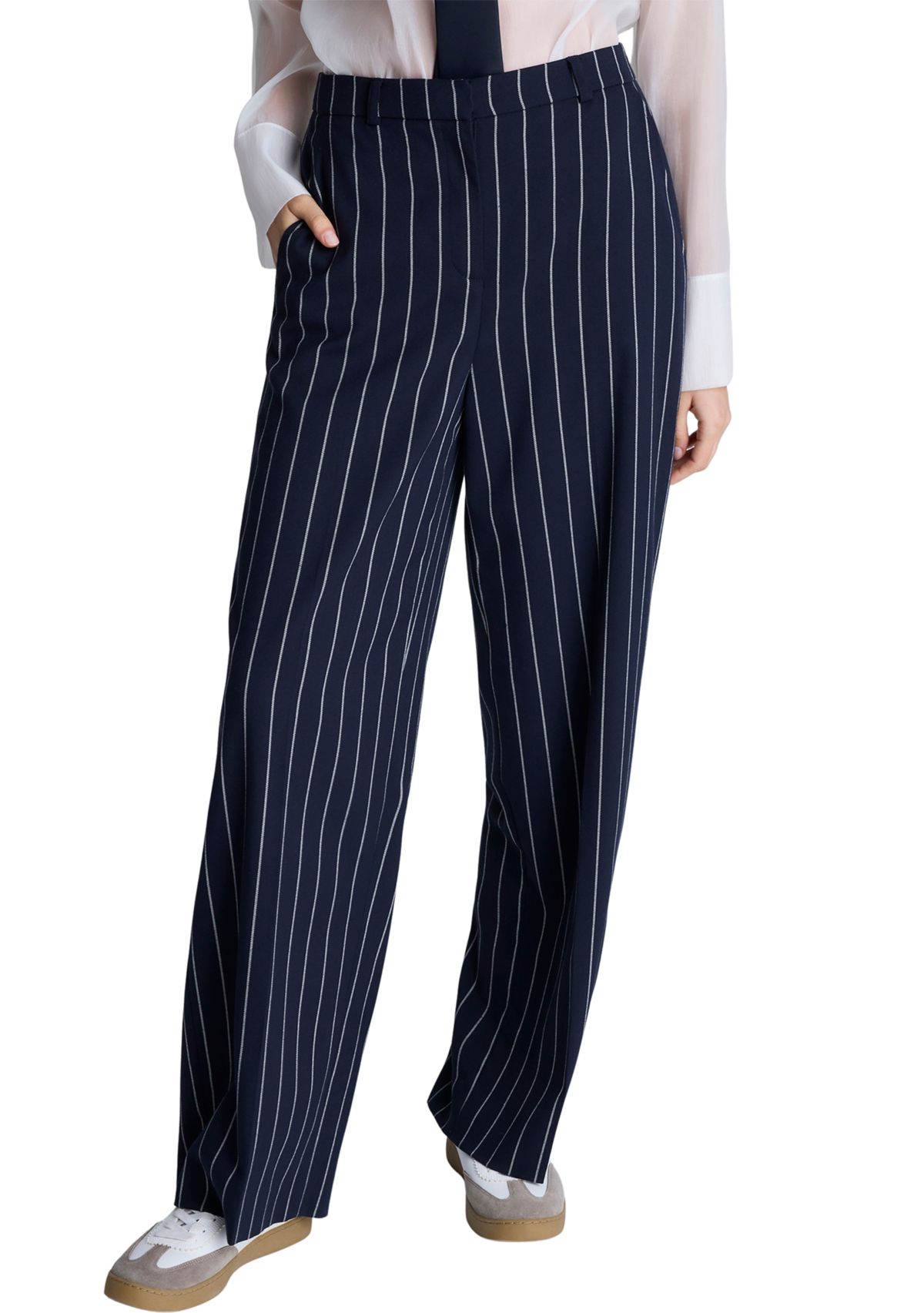 Womens Wide Leg Pinstripe Trousers 