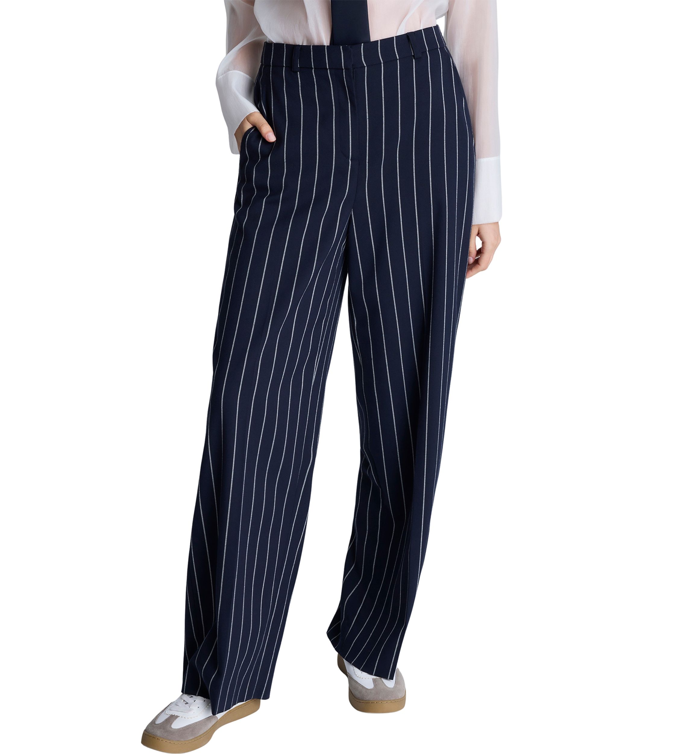 Womens Wide Leg Pinstripe Trousers 