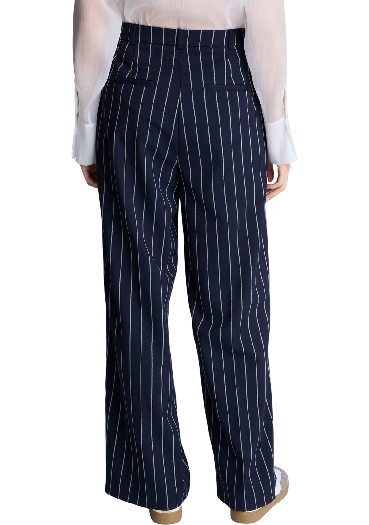 Womens Wide Leg Pinstripe Trousers 