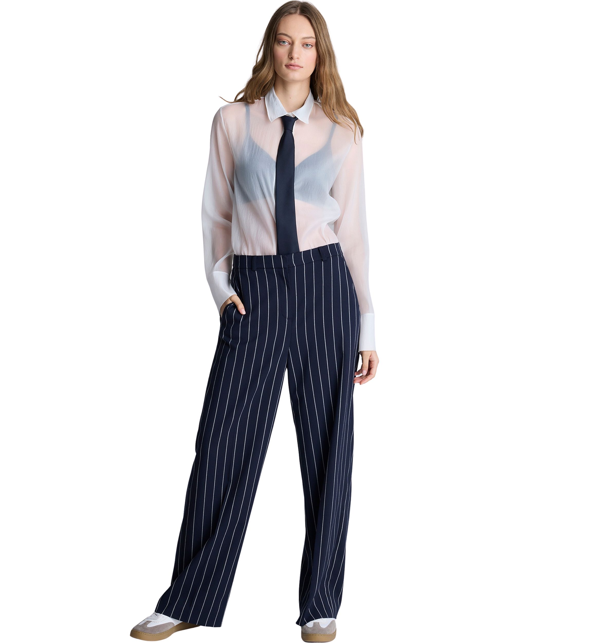 Womens Wide Leg Pinstripe Trousers 