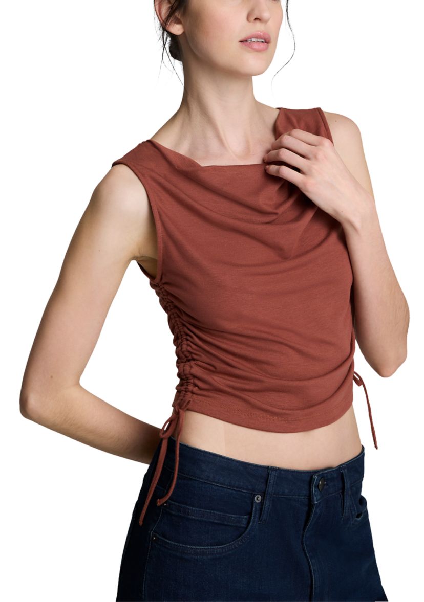 Womens Sleeveless Side Ruched Tie Top
