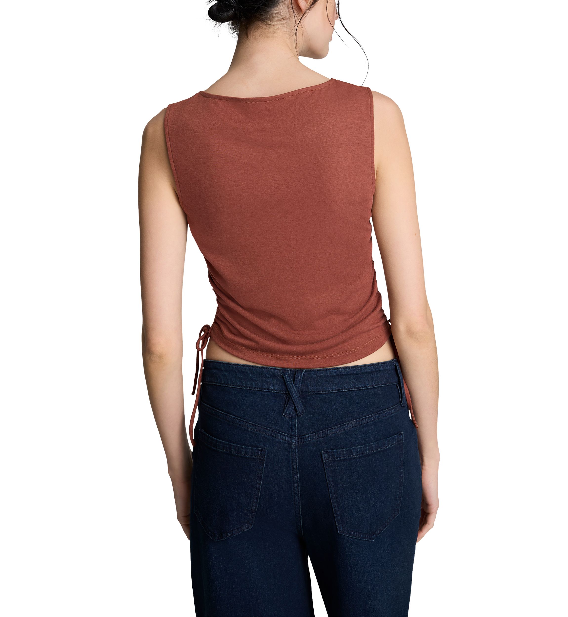 Womens Sleeveless Side Ruched Tie Top
