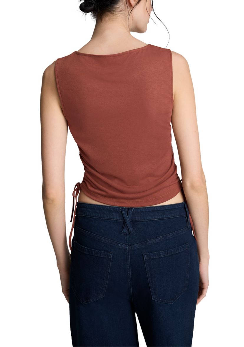 Womens Sleeveless Side Ruched Tie Top
