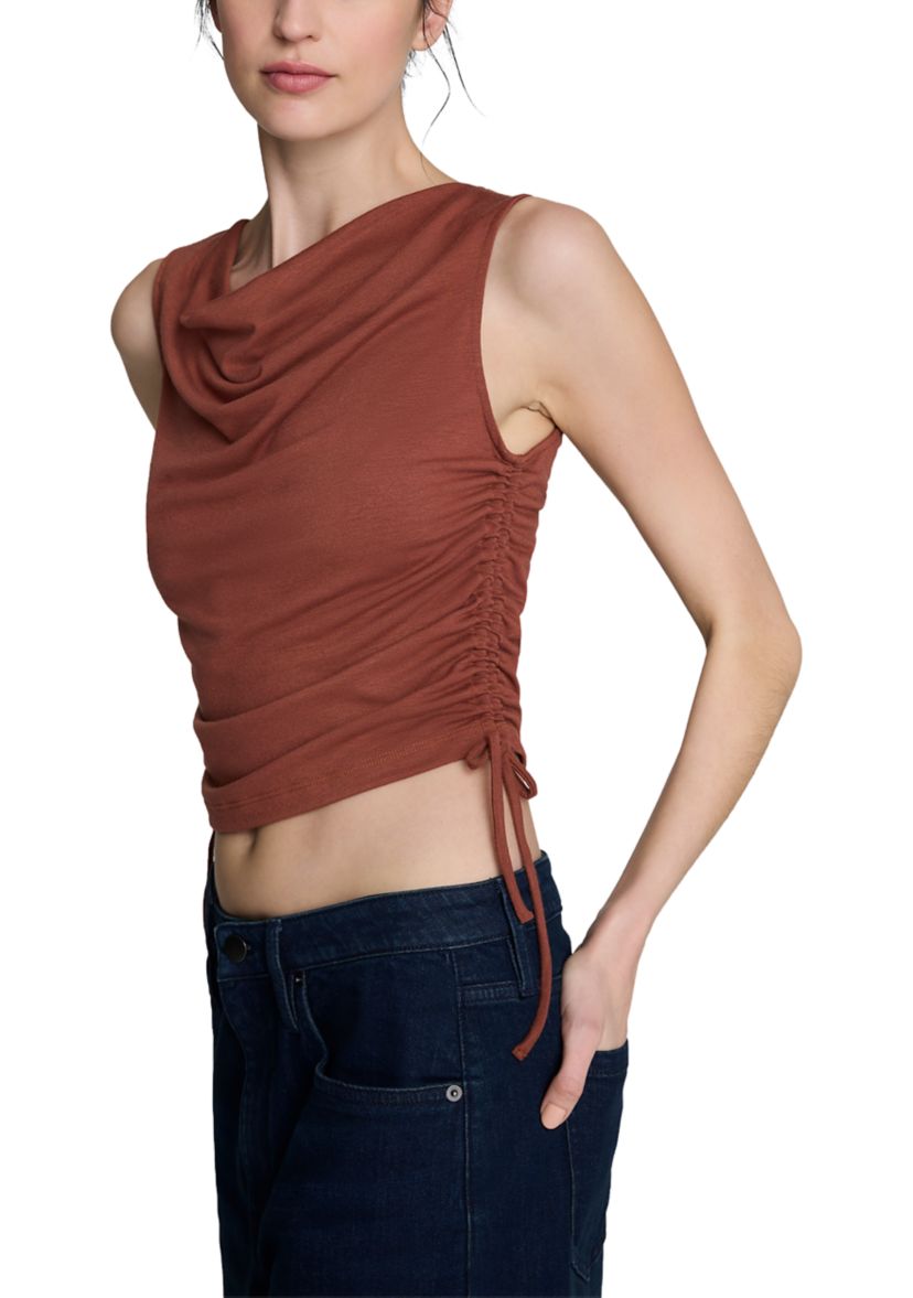 Womens Sleeveless Side Ruched Tie Top