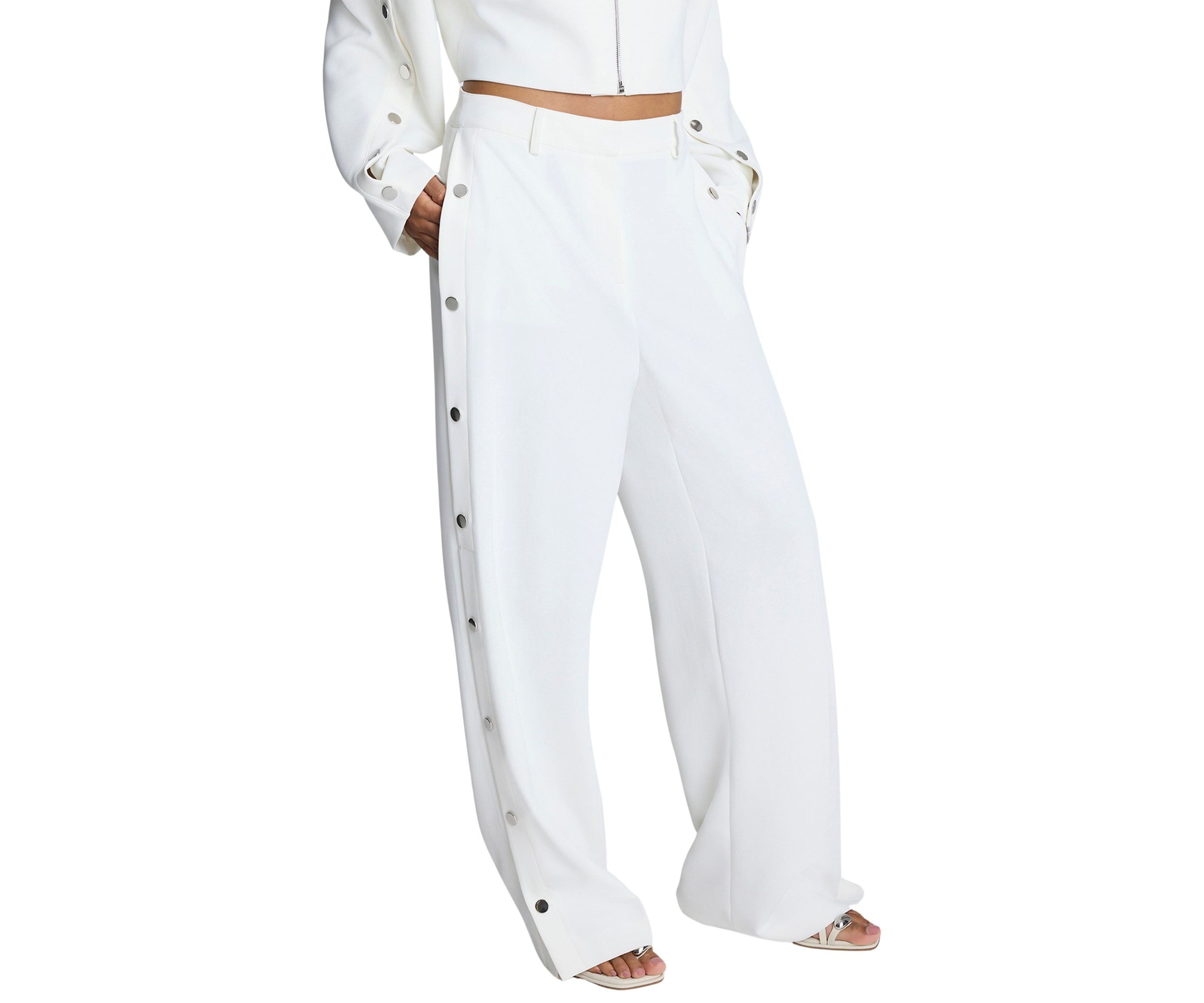 Womens Side Button Wide Leg Pants