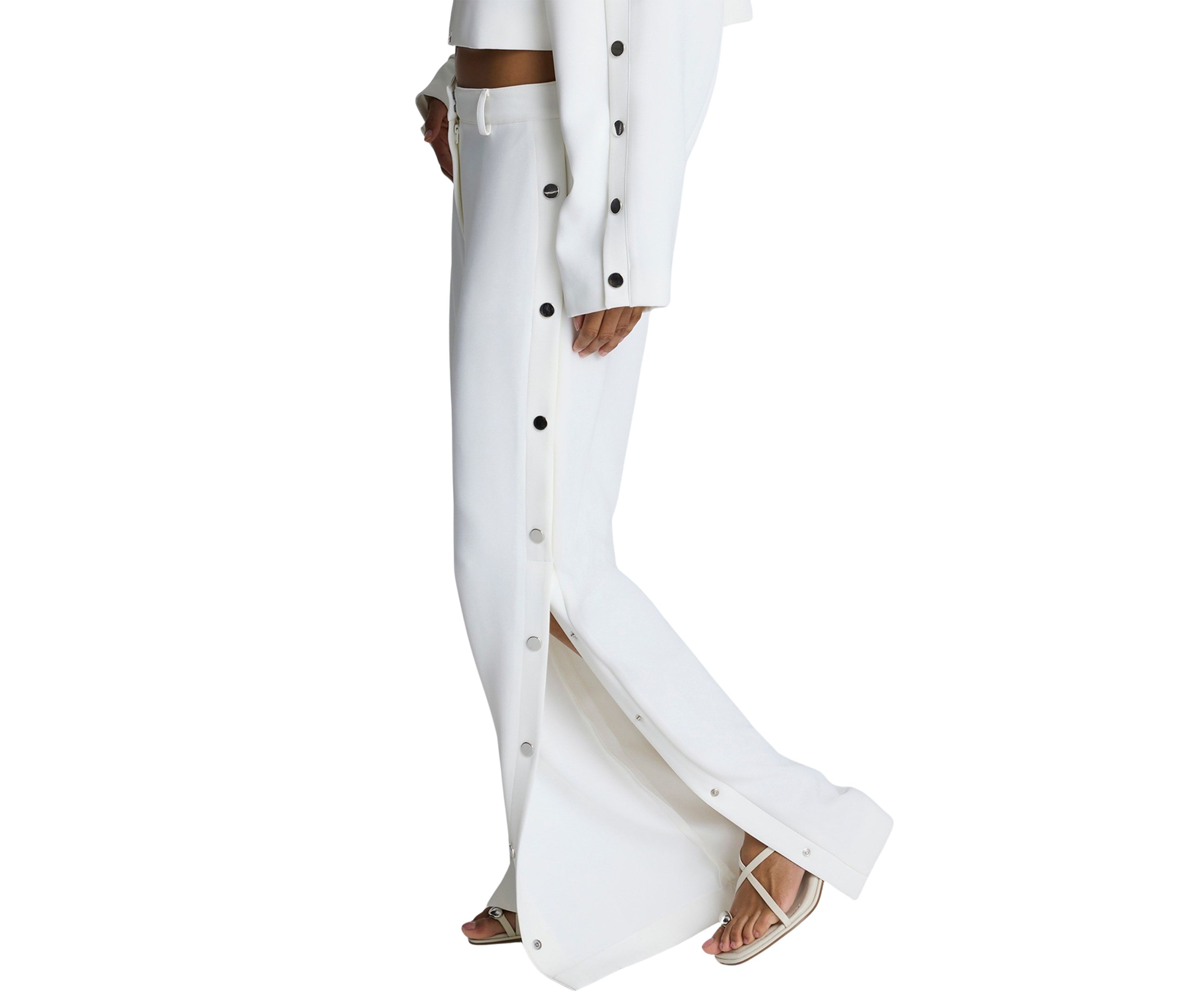 Womens Side Button Wide Leg Pants