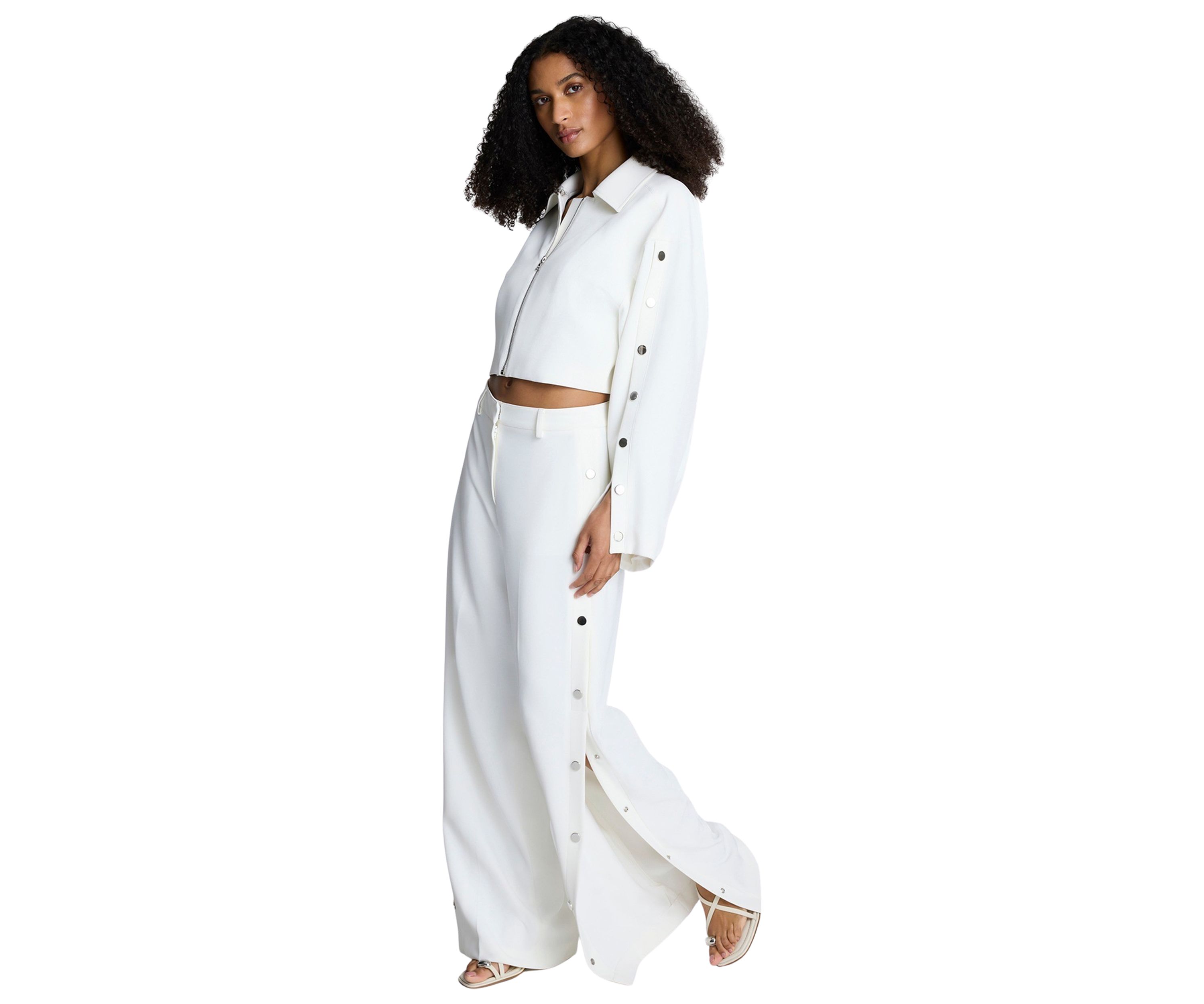 Womens Side Button Wide Leg Pants