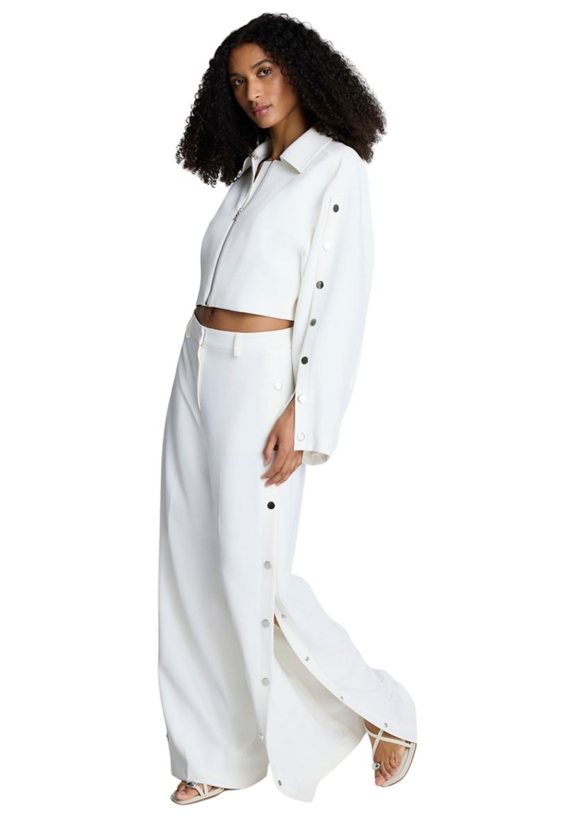 Womens Side Button Wide Leg Pants