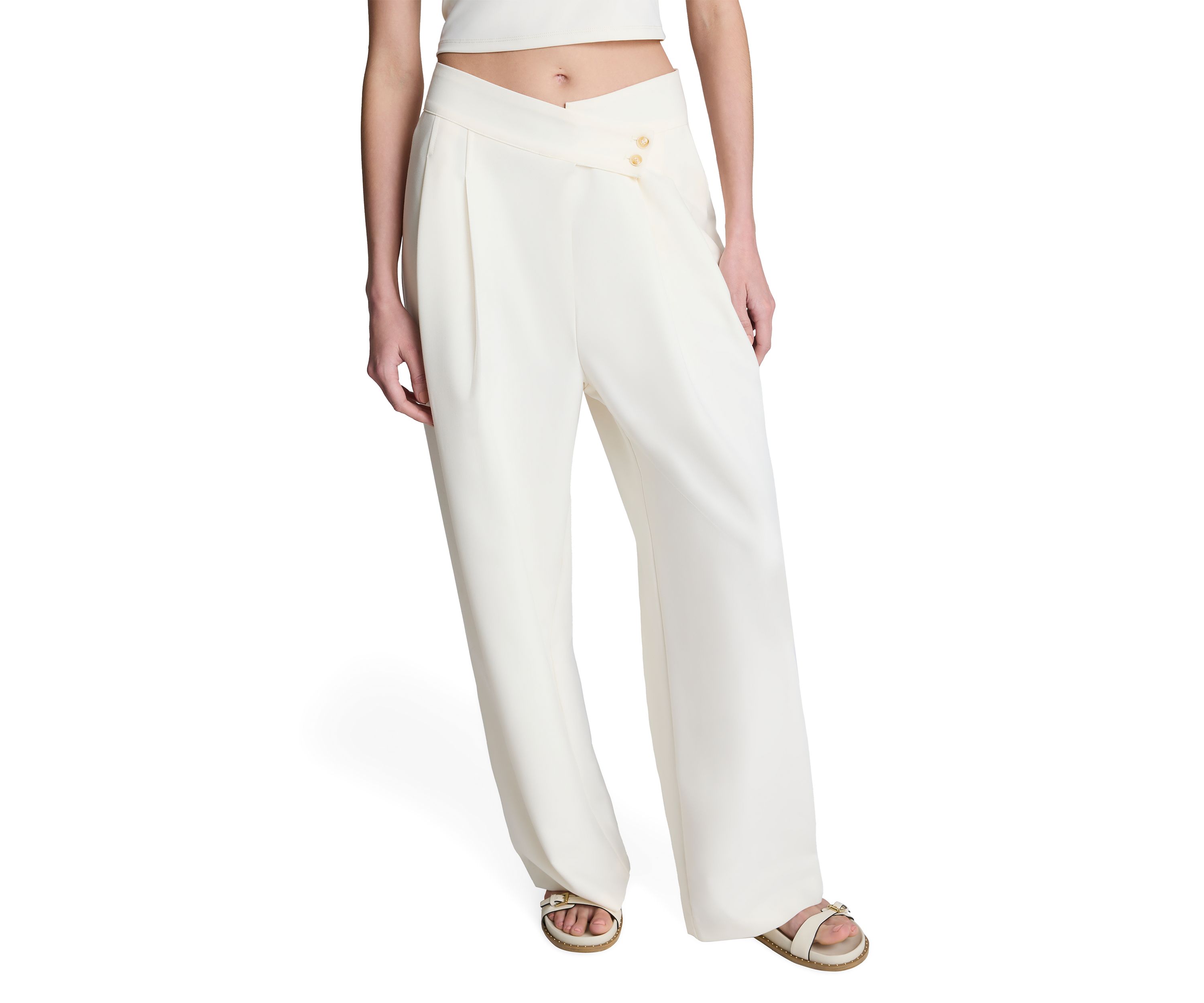 Womens Asymmetrical Waist Wide Leg Pants
