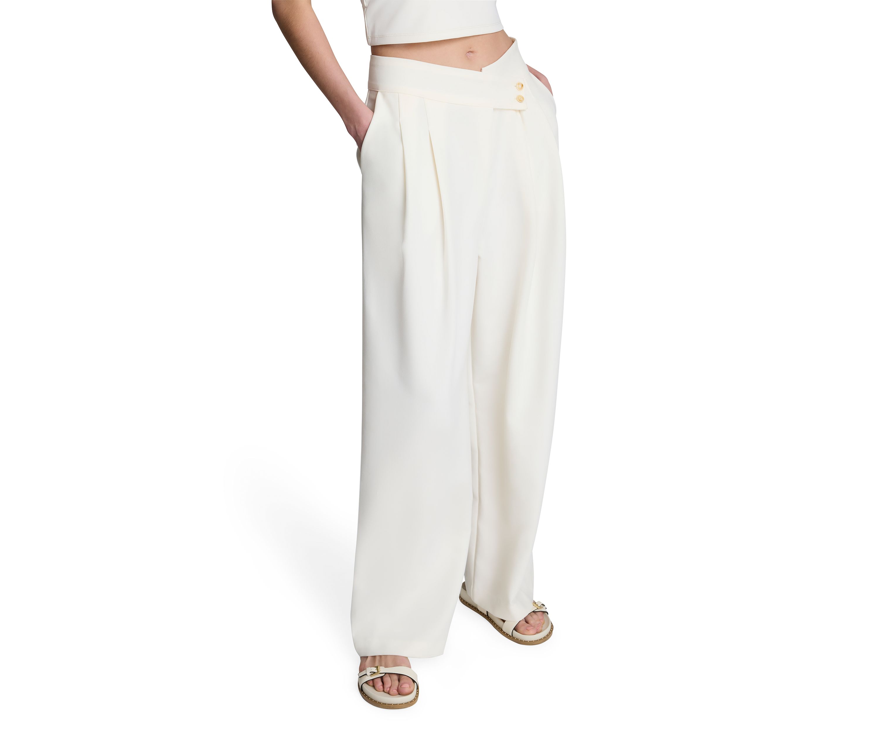 Womens Asymmetrical Waist Wide Leg Pants