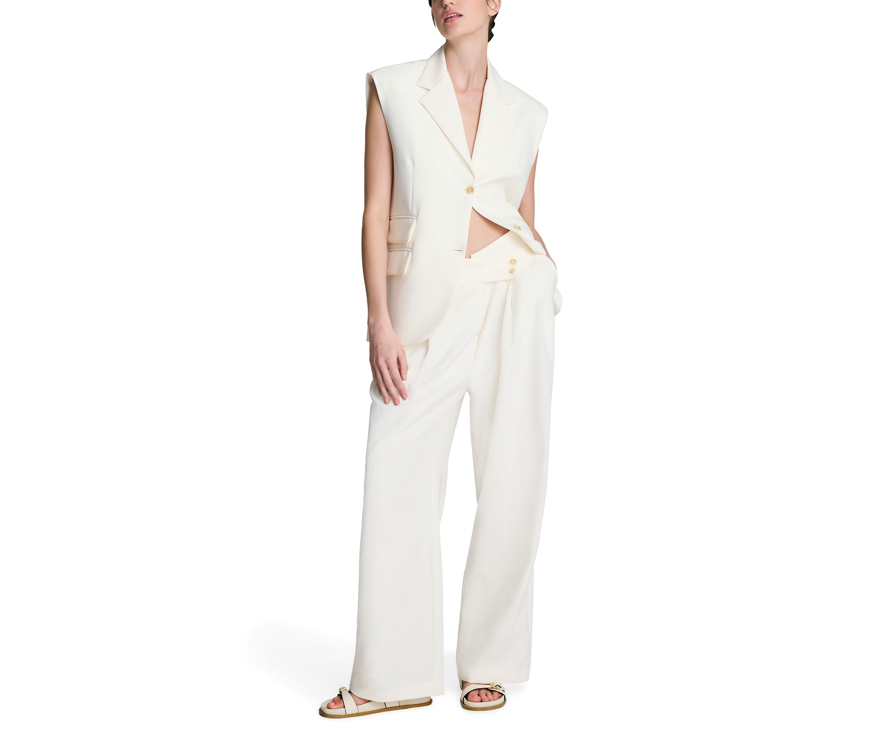 Womens Asymmetrical Waist Wide Leg Pants
