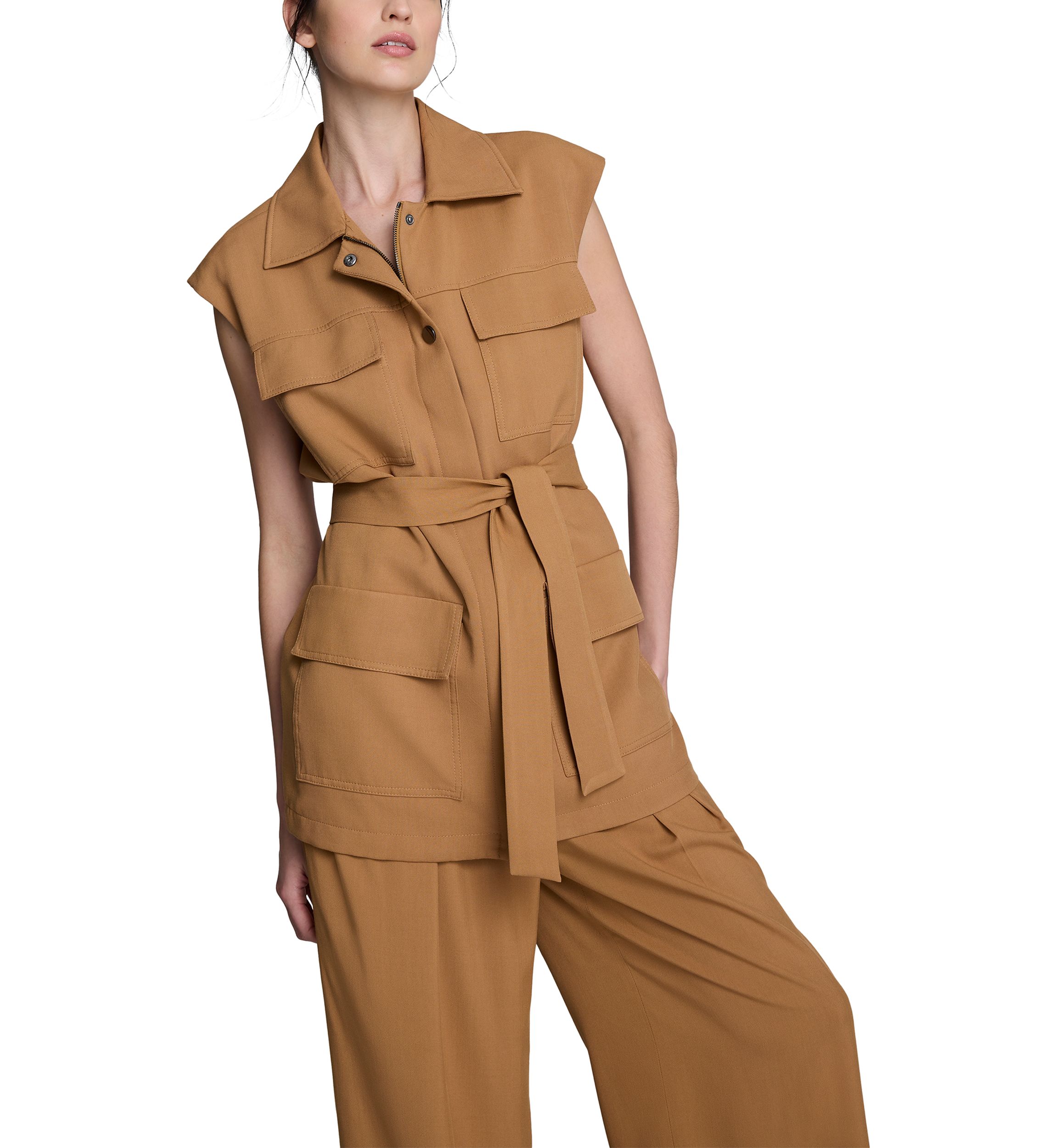 Womens Sleeveless Tie Utility Jacket