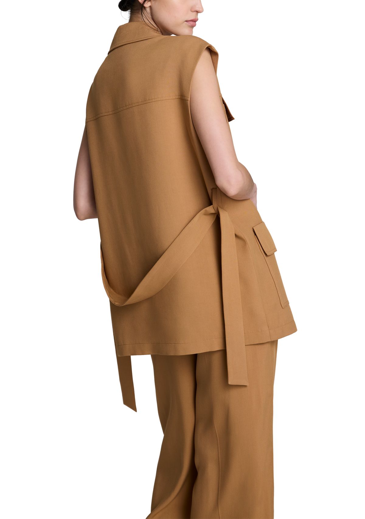 Womens Sleeveless Tie Utility Jacket