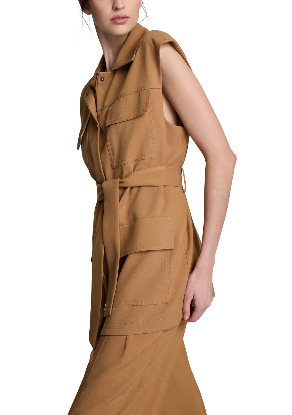 Womens Sleeveless Tie Utility Jacket