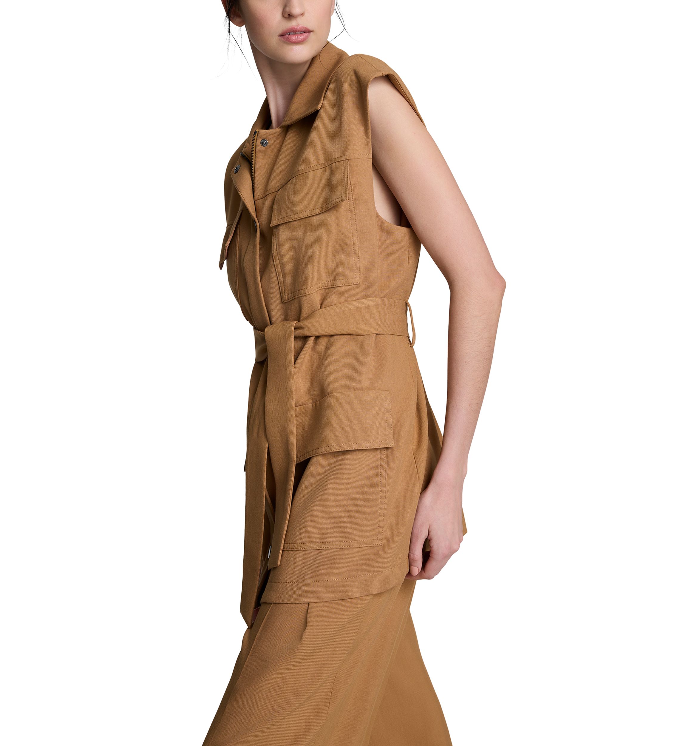Womens Sleeveless Tie Utility Jacket