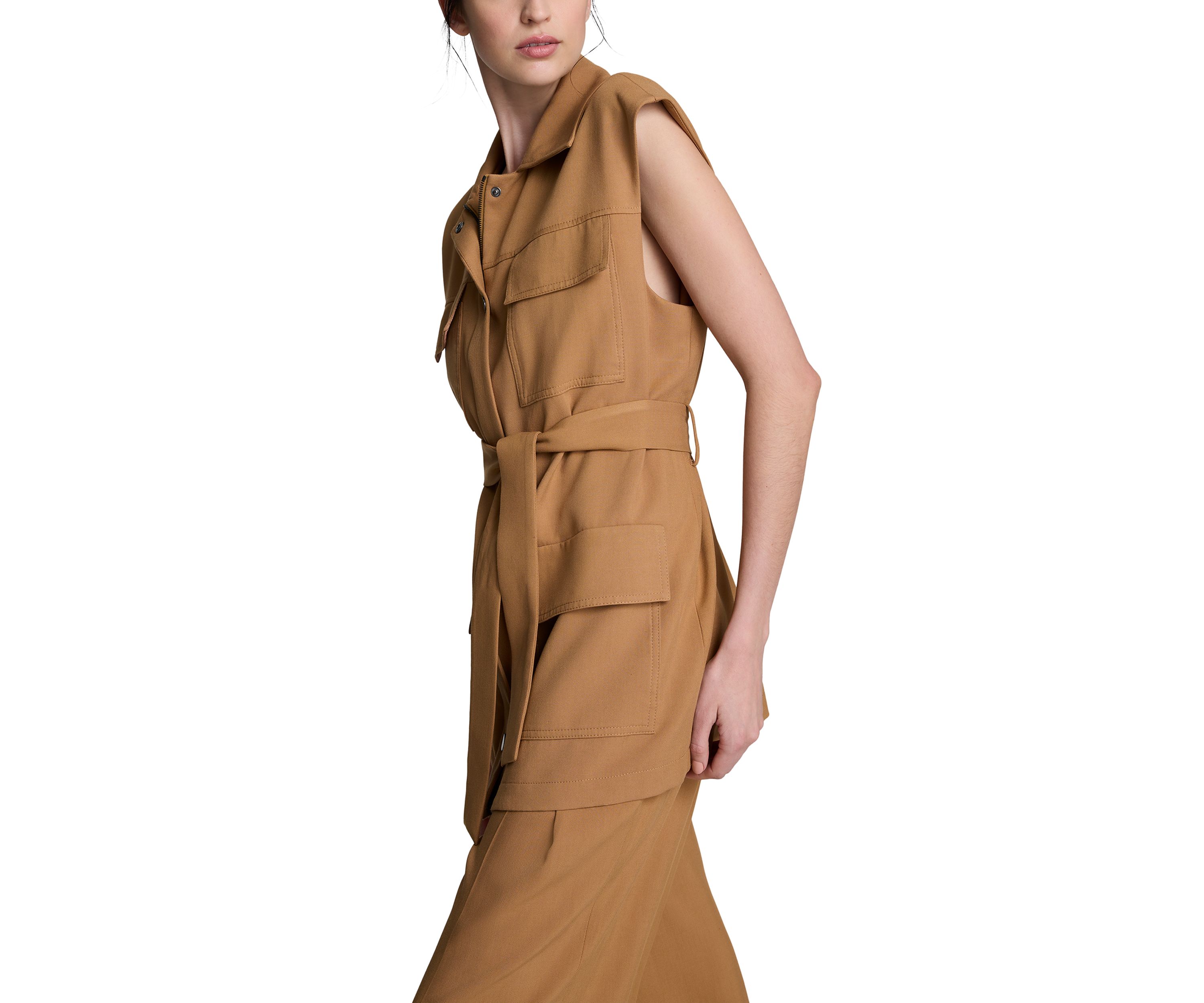 Womens Sleeveless Tie Utility Jacket