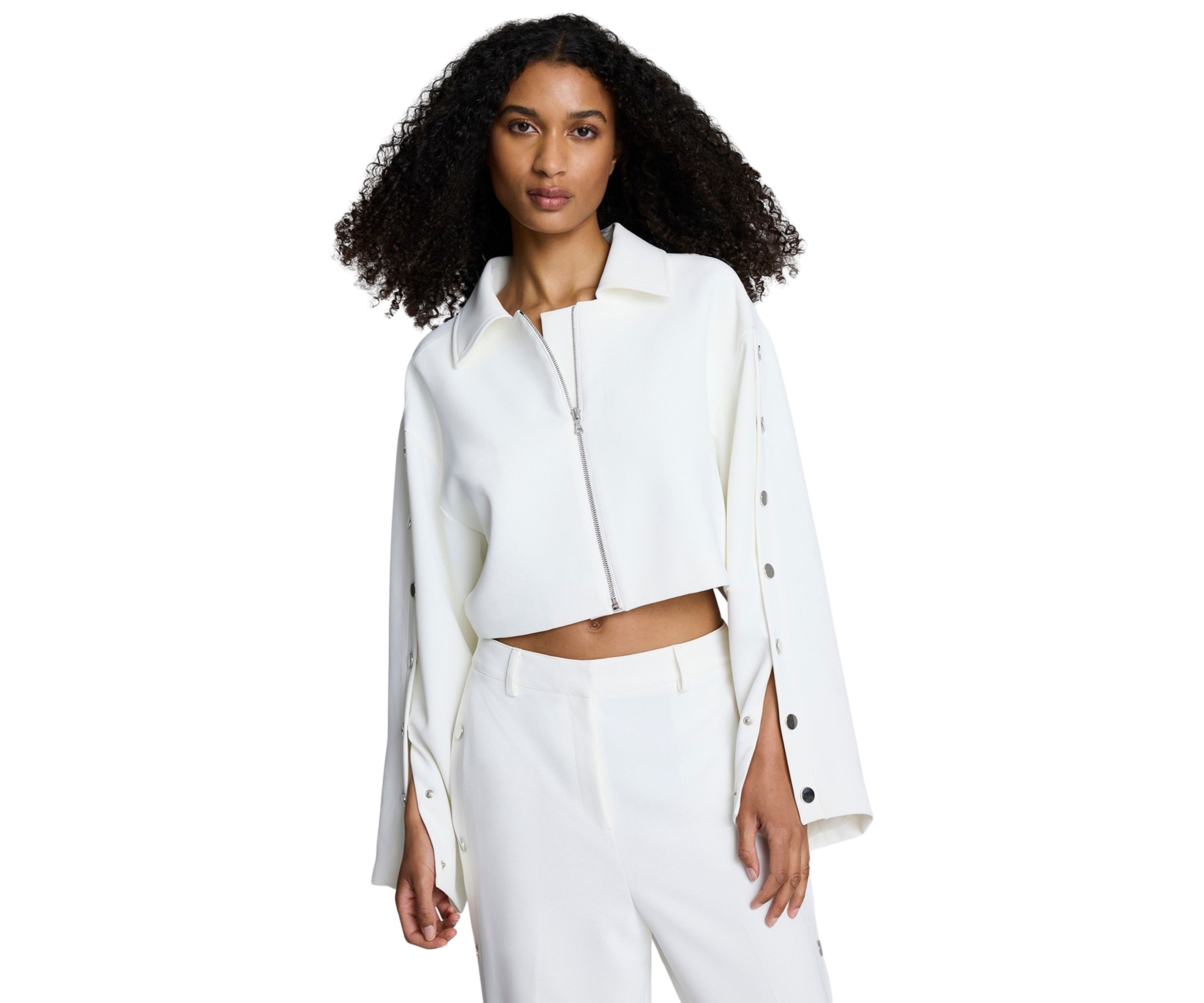 Womens Button Long Sleeve Zip Front Jacket