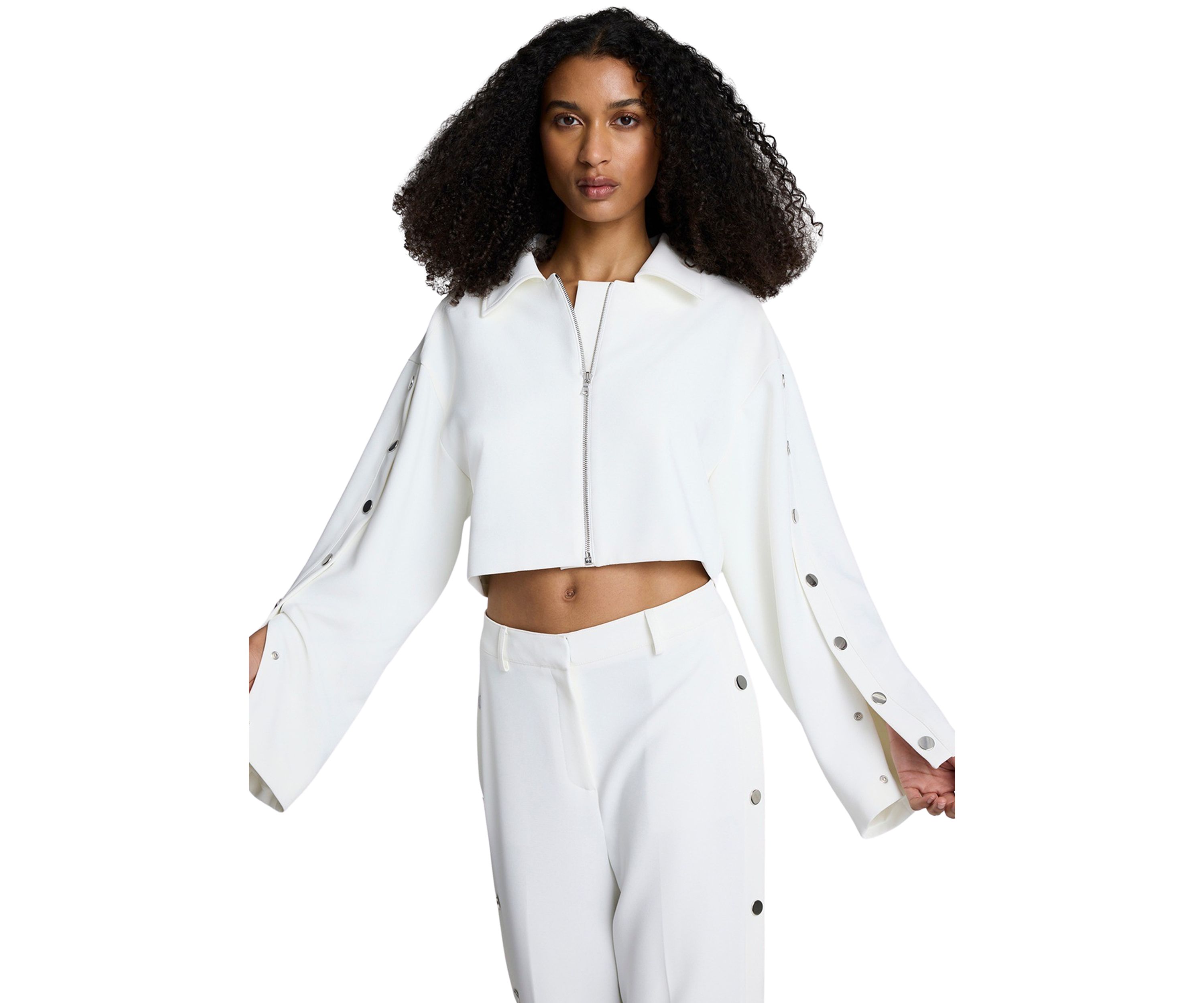 Womens Button Long Sleeve Zip Front Jacket
