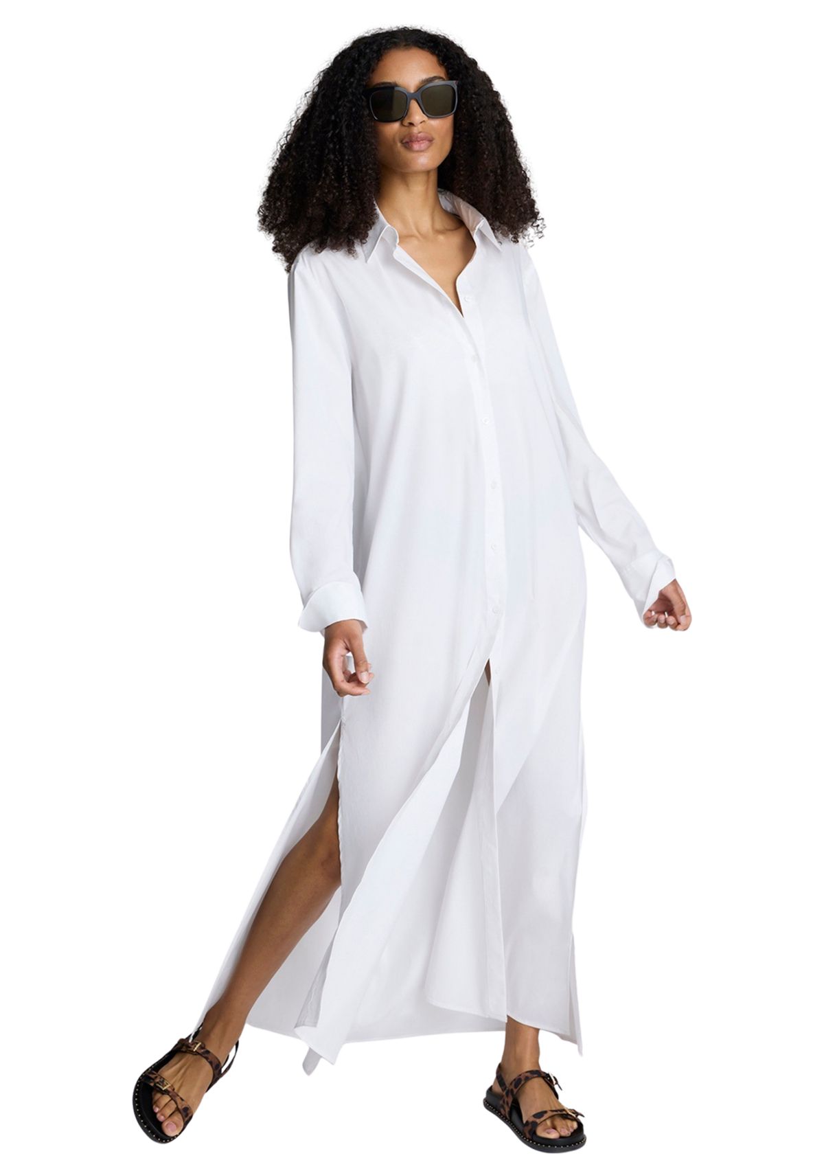 Womens Long Sleeve Button Front Tunic Shirtdress