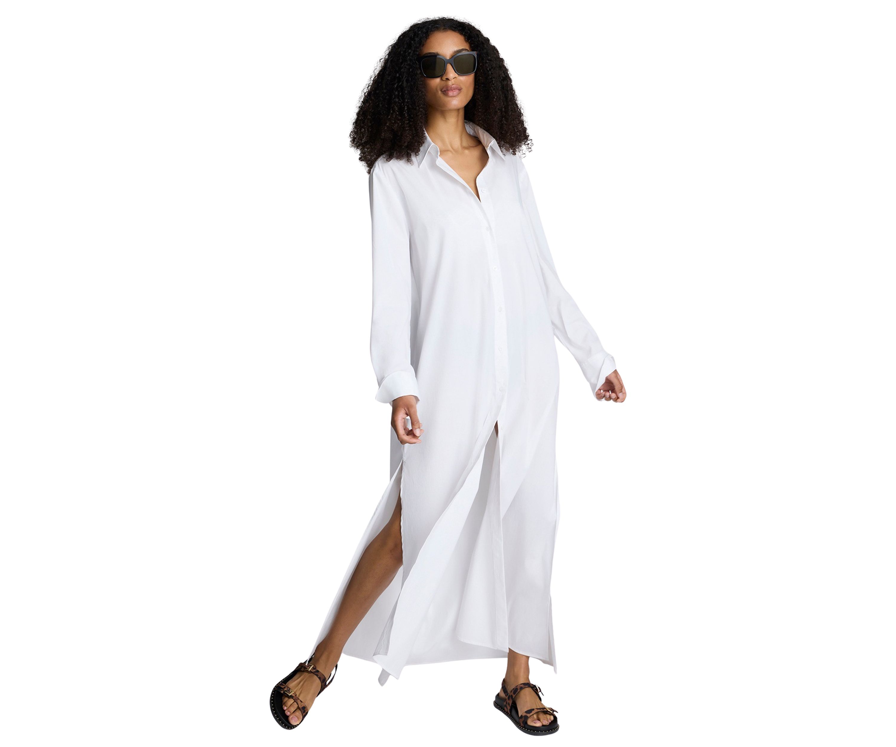 Womens Long Sleeve Button Front Tunic Shirtdress