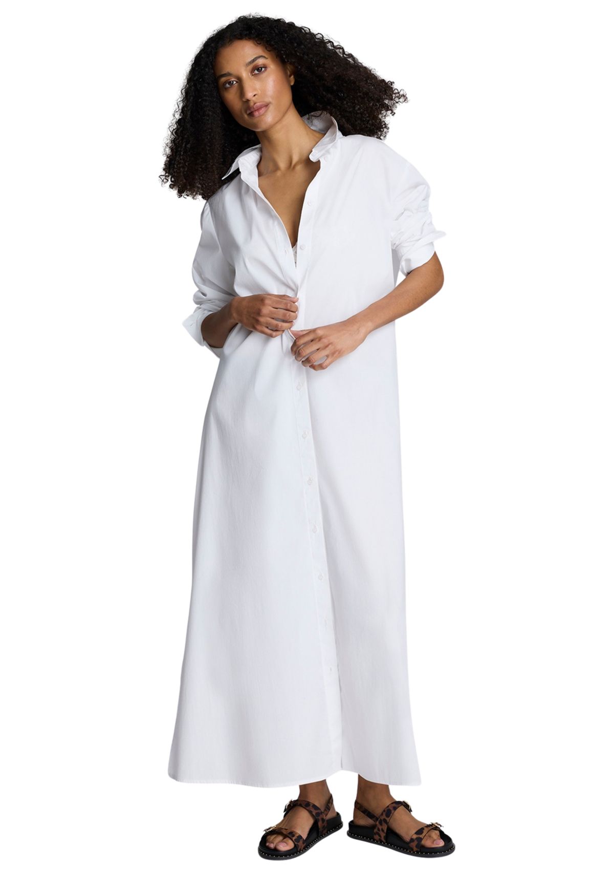Womens Long Sleeve Button Front Tunic Shirtdress