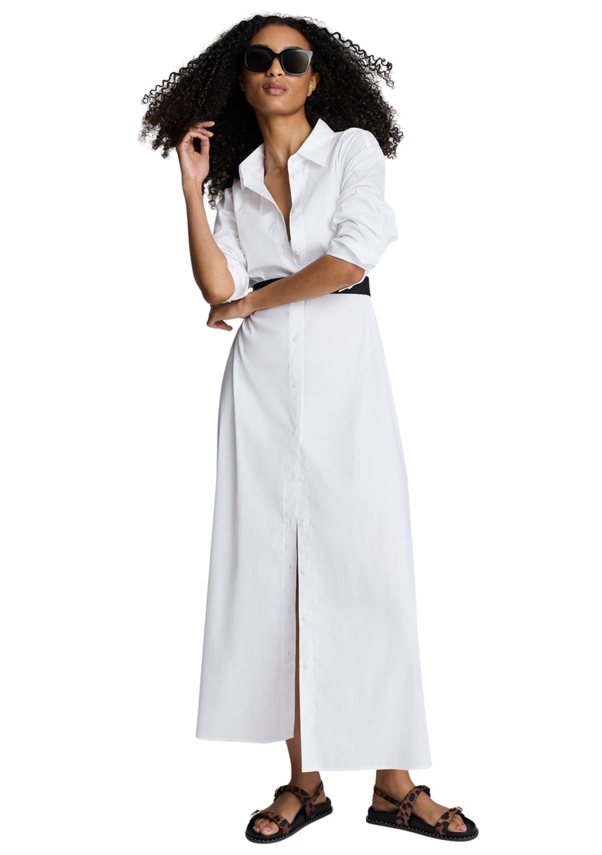 Womens Long Sleeve Button Front Tunic Shirtdress