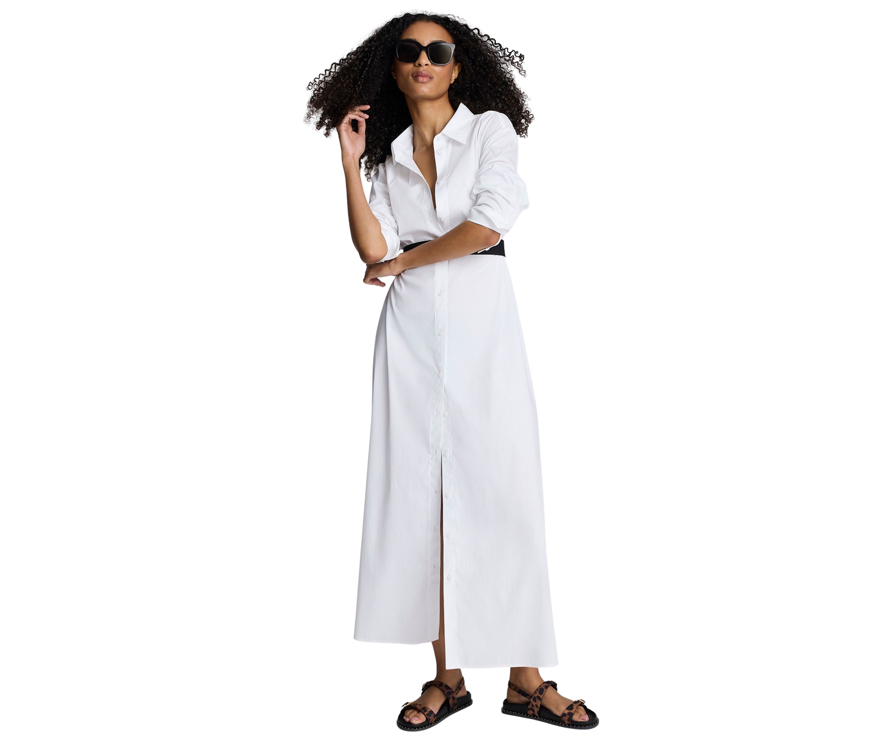 Womens Long Sleeve Button Front Tunic Shirtdress