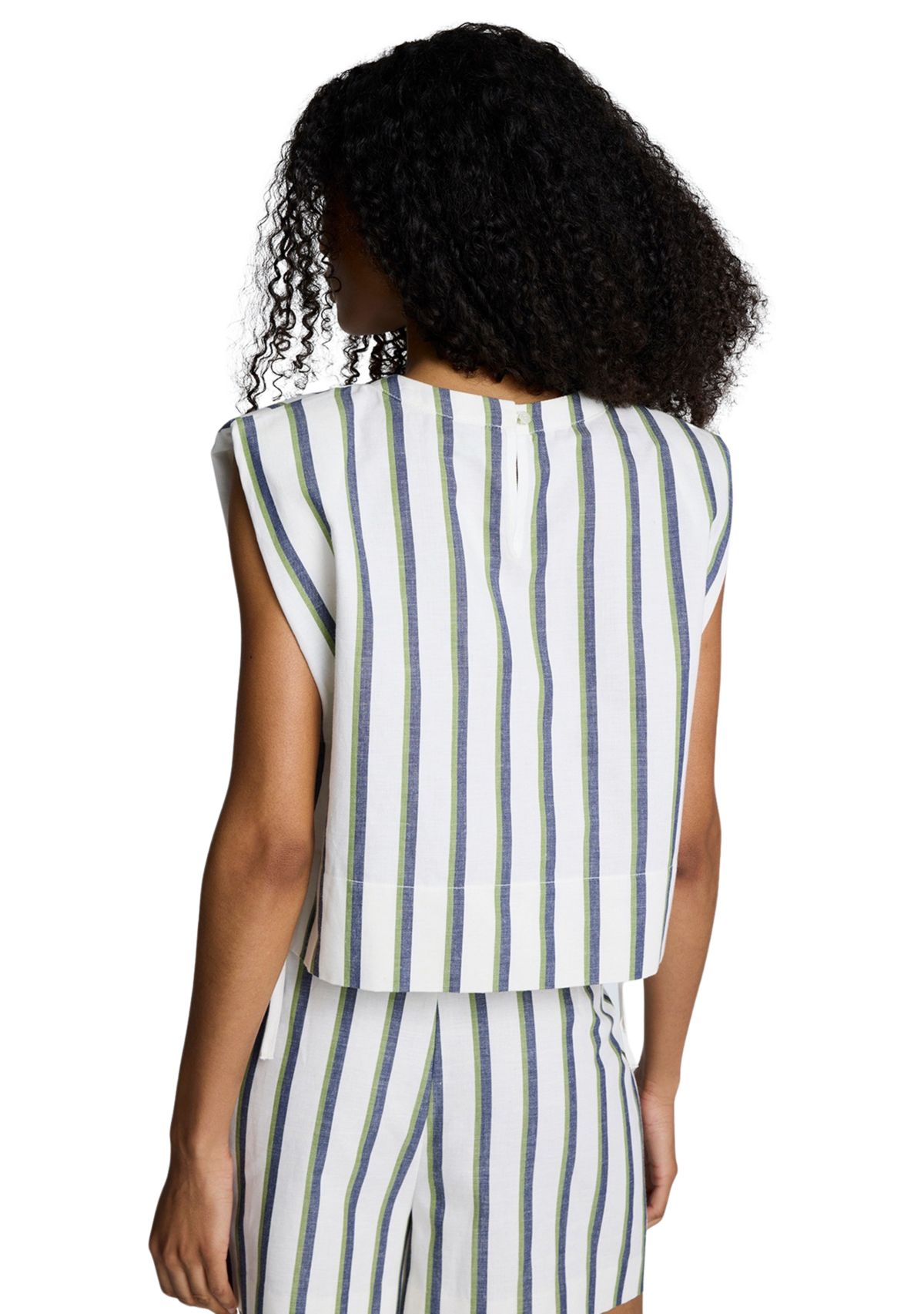 Womens Sleeveless Side Tie Stripe Woven Blouse