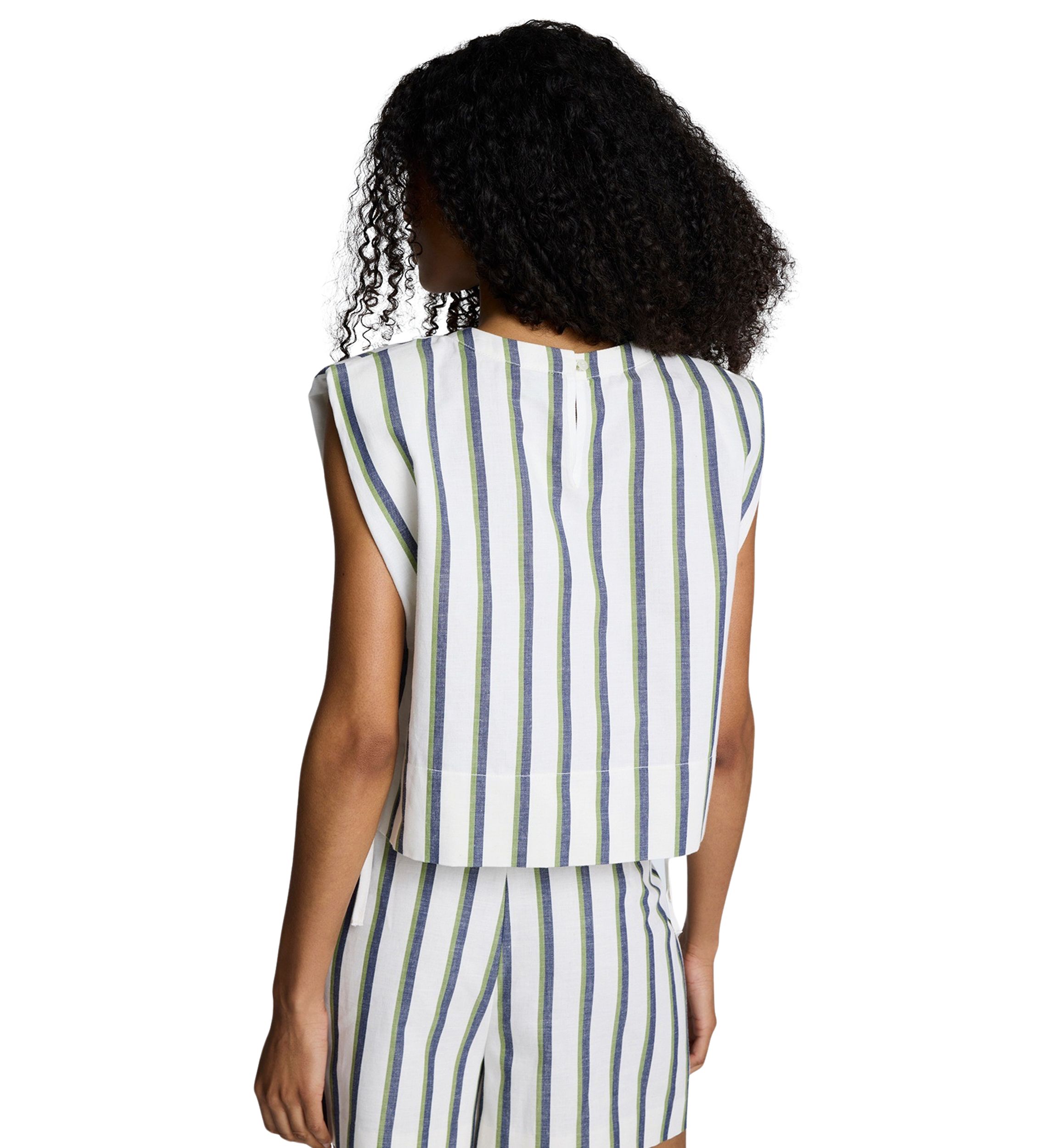 Womens Sleeveless Side Tie Stripe Woven Blouse