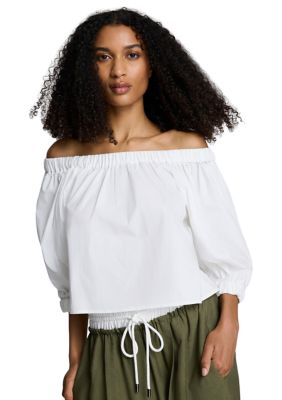 Kenneth Cole Women's 3/4 Sleeve Off the Shoulder Blouse, White, XL