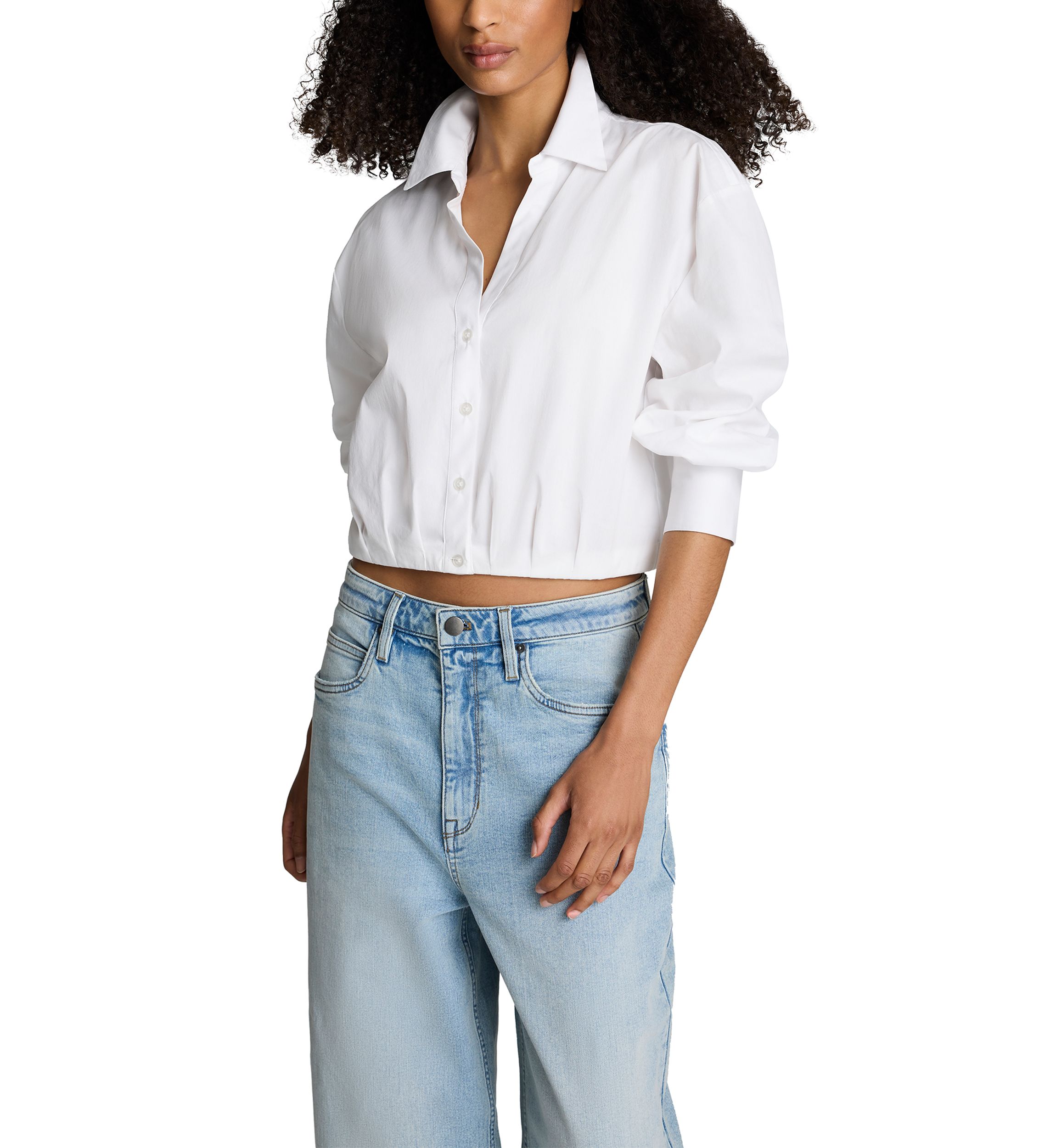 Womens Puff Sleeve Button Front Top